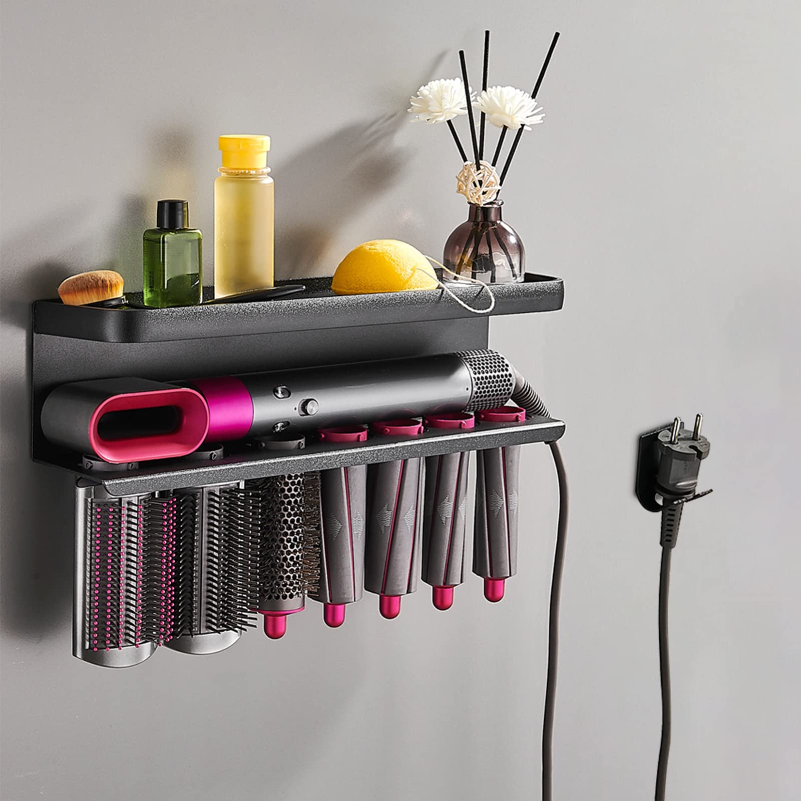 Yimerlen Airwrap Storage Holder Compatible with Dyson Airwrap Curling Iron Wall Mounted Storage Rack Holder for Home Organizer (with Comb)