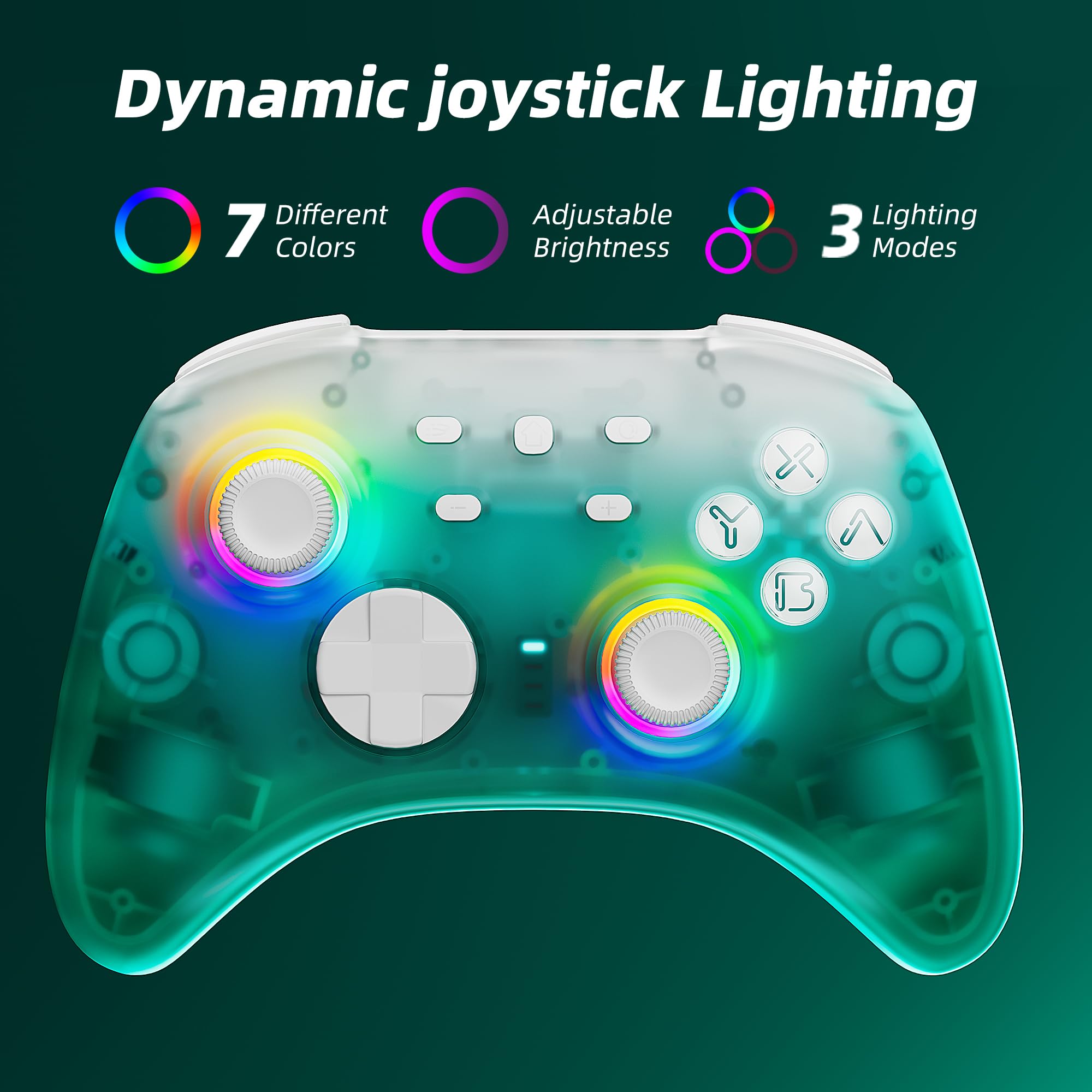 Mytrix Wireless Controllers for Switch/Switch 2, Windows PC iOS Android Steam/Steam Deck, Bluetooth Controller with Programmable, Hall Effect Joysticks, Adjustable LED Light/Turbo/Vibration: Mytrix Wireless Controller for Switch/Switch 2, Windows PC iOS Android Steam, Black Ice Bluetooth Controller with Hall Effect Joysticks/Hall Trigger, RGB Light/Programmable/Turbo/Vibration
