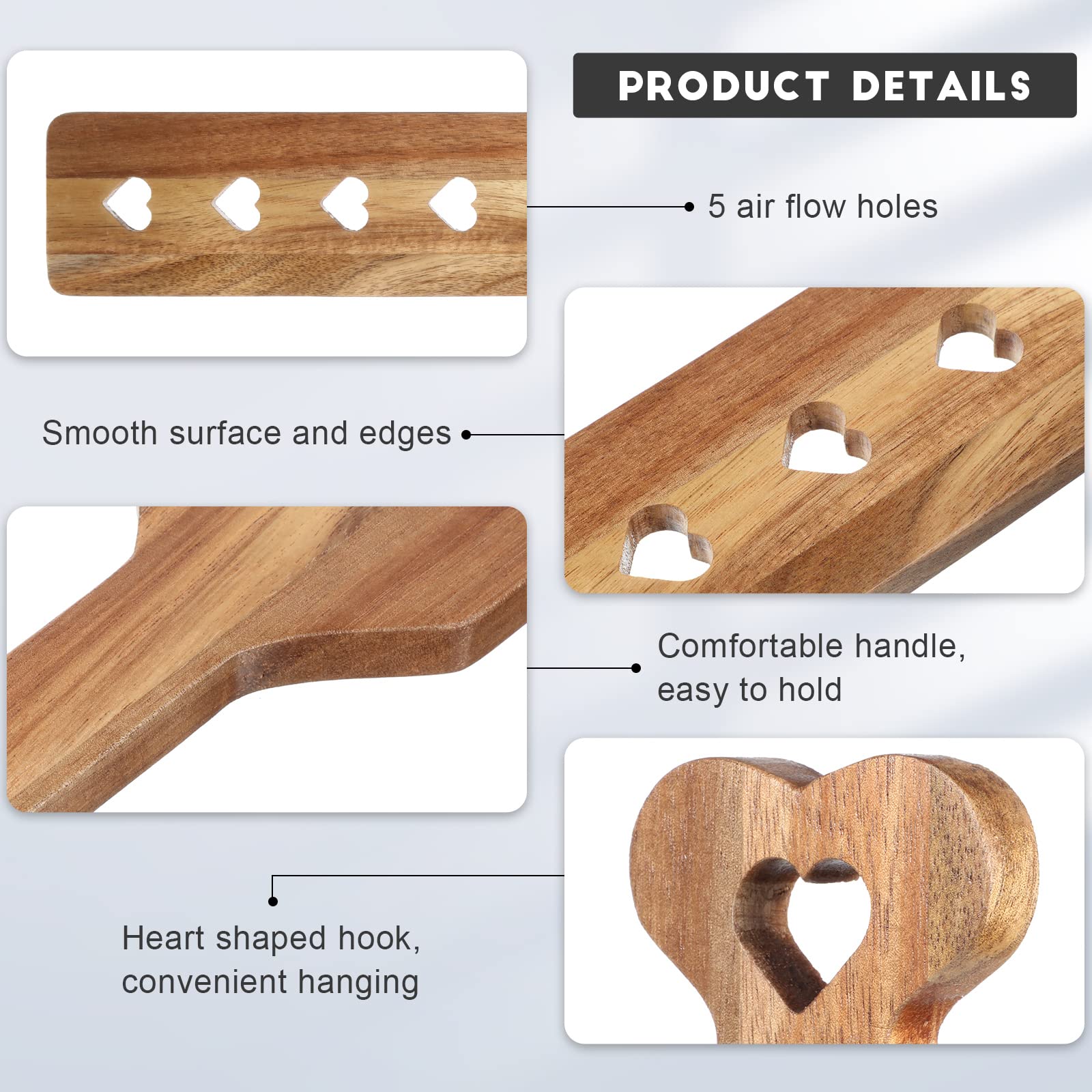 Baderke Valentine Wooden Paddle with Airflow Holes 13.4 Inch Acacia Fraternity or Sorority Greek Wood Paddle Solid Thick Lightweight with Smooth Surface