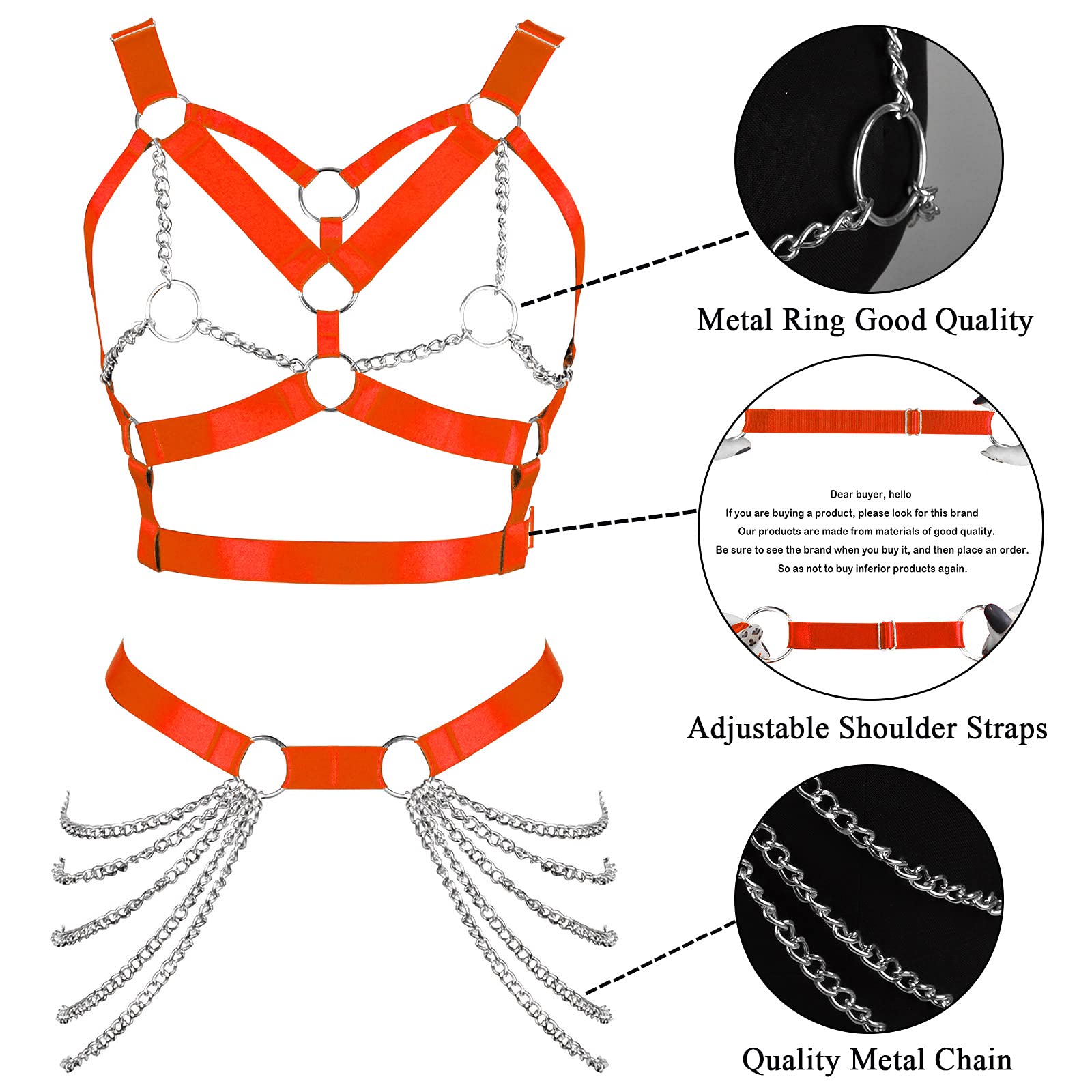 Women's Body Harness Bra Punk Garter Belt Elastic Adjustable Metal Chain Bra Dance Carnival Gothic Costume Accessories: Orange