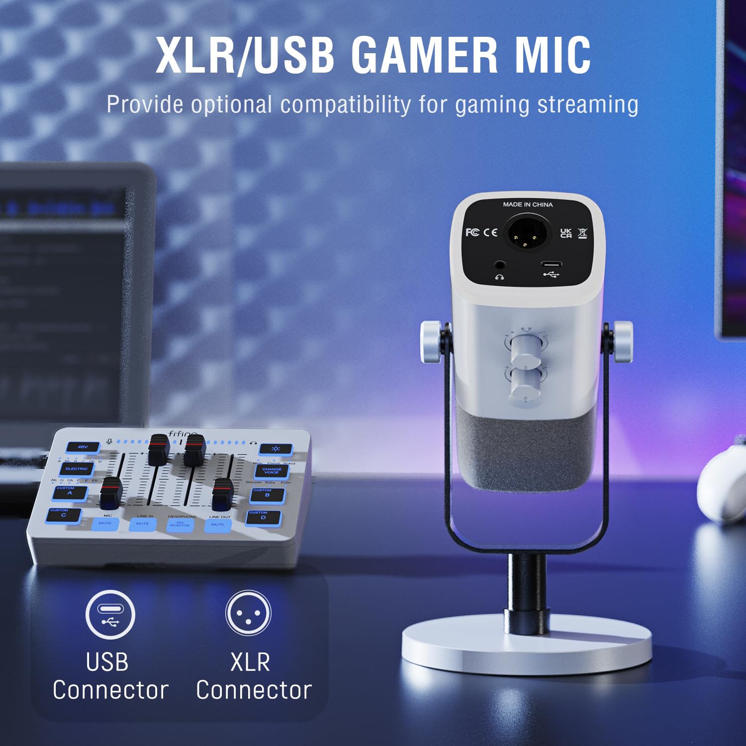 FIFINE Gaming Equipment Bundle, Dynamic XLR/USB Gaming Microphone Set with Streaming Audio Mixer for Podcast Recording Video Vocal, RGB Gamer Set with Volume Fader/XLR Interface for PC-AmpliGame KS5