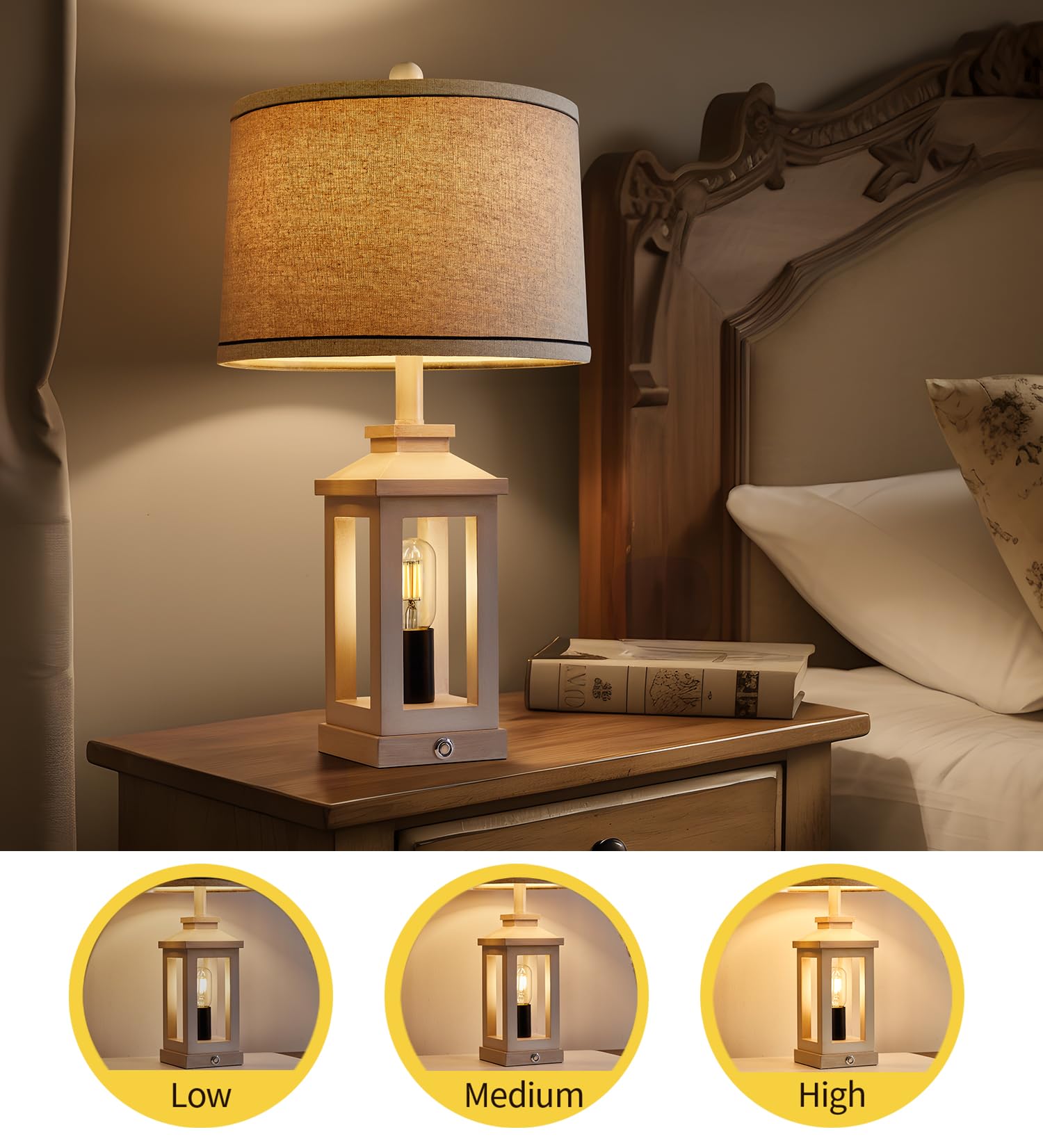 G-SAFAVA 23.75" Retro Farmhouse Black Table Lamp for Living Room Bedroom Nightstand Set of 2 Touch Control Bedside Nightlight Vintage Modern Lamp with USB C+A Ports and 2 Light Sources