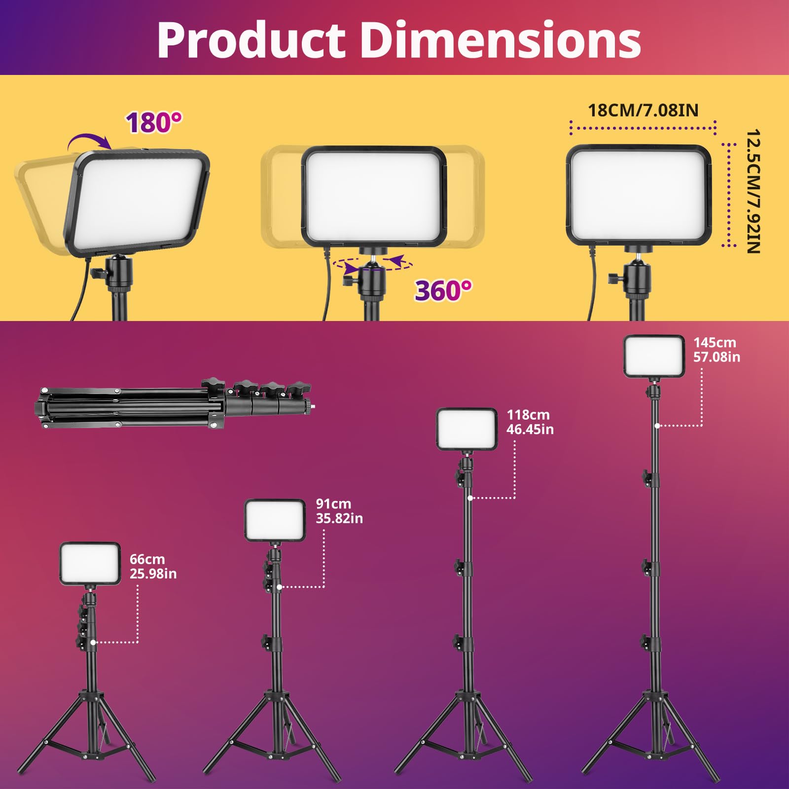 Torjim RGB Photography Video Lighting, Studio Lights with Adjustable Tripod Stand - 16 Color Lighting for Video Recording/YouTube/TikTok/Live Streaming/Make up/Vlogging