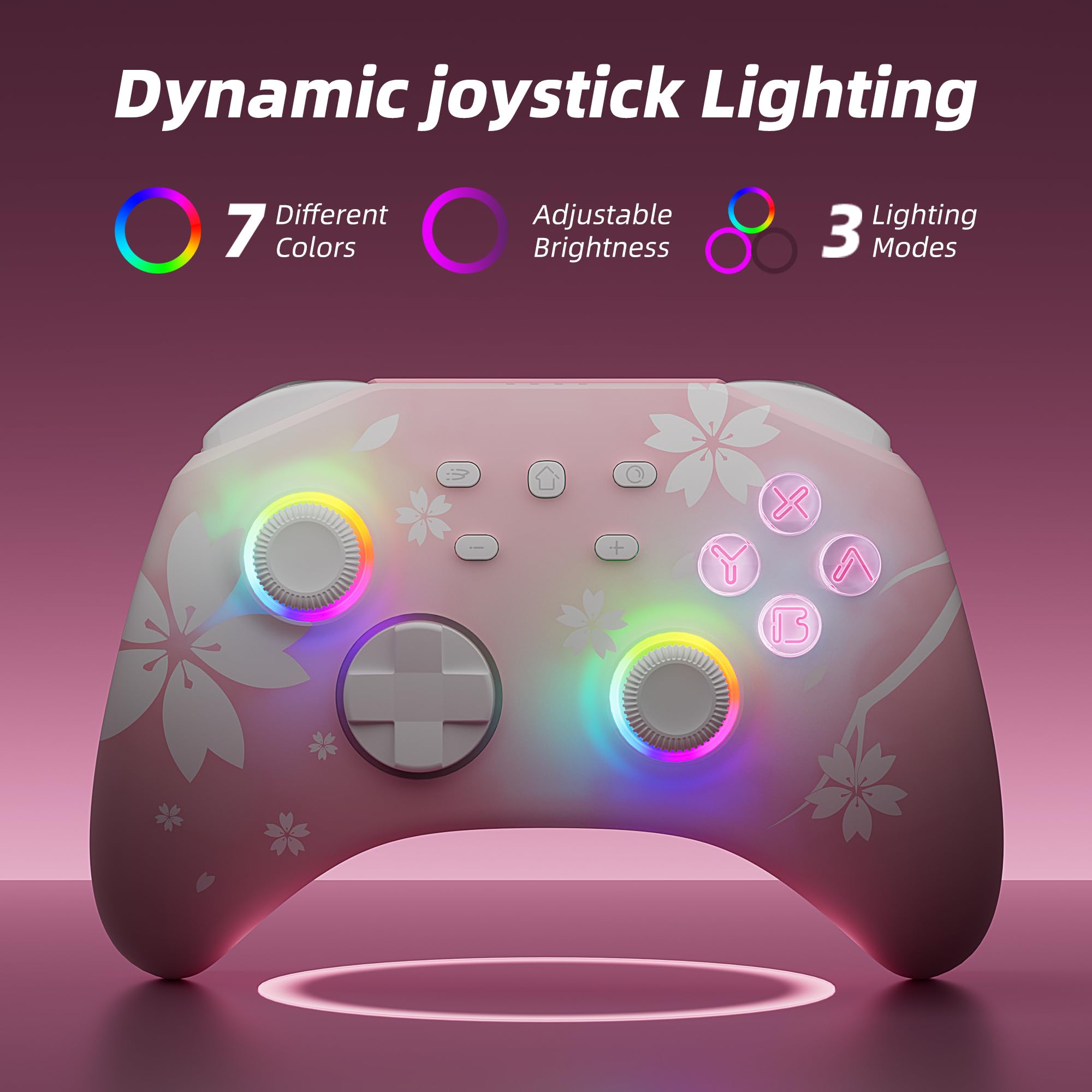 Mytrix Wireless Controllers for Switch/Switch 2, Windows PC iOS Android Steam/Steam Deck, Bluetooth Controller with Programmable, Hall Effect Joysticks, Adjustable LED Light/Turbo/Vibration: Sakura Pink