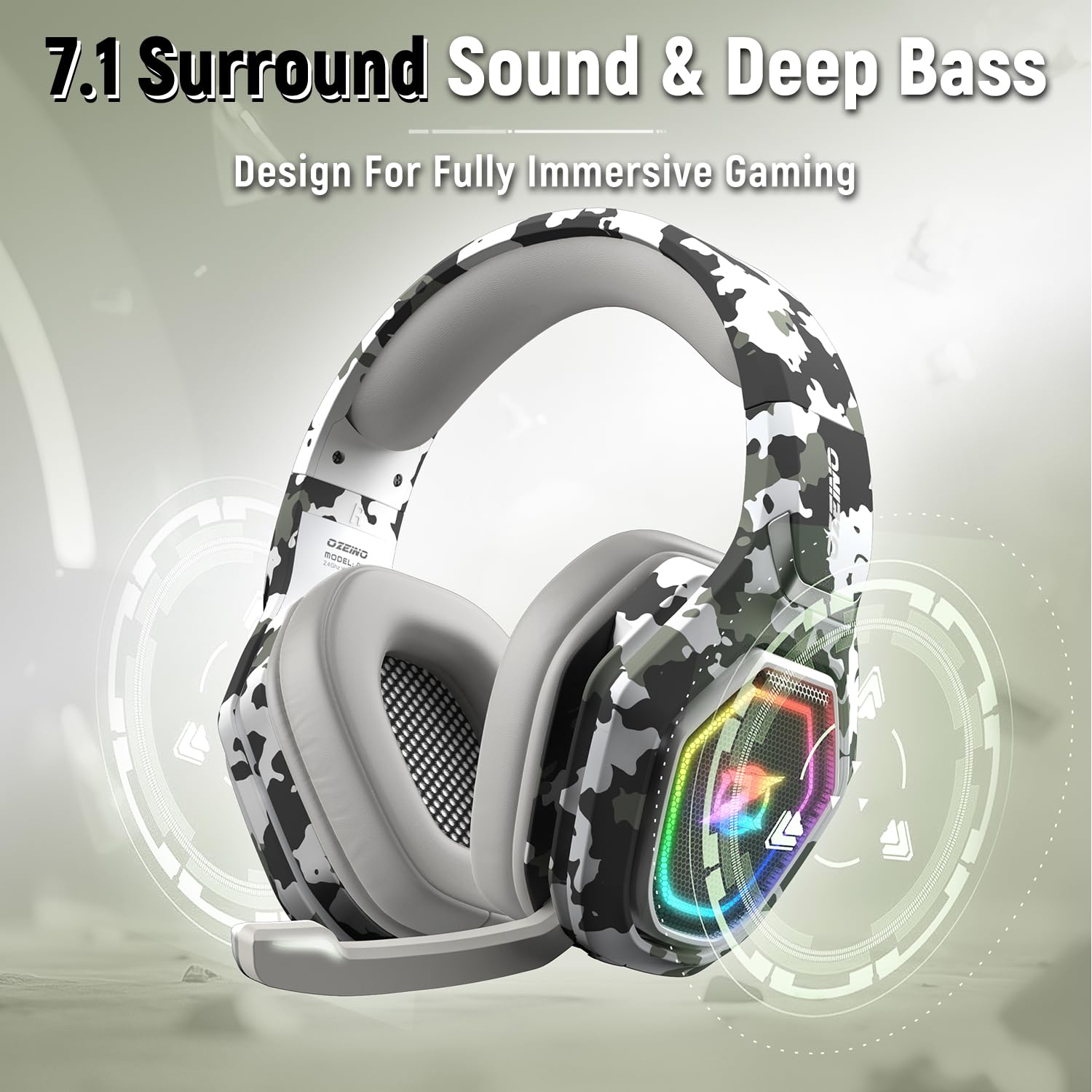 Ozeino Wireless Gaming Headset for PC, Ps5, Ps4 with Flip Microphone