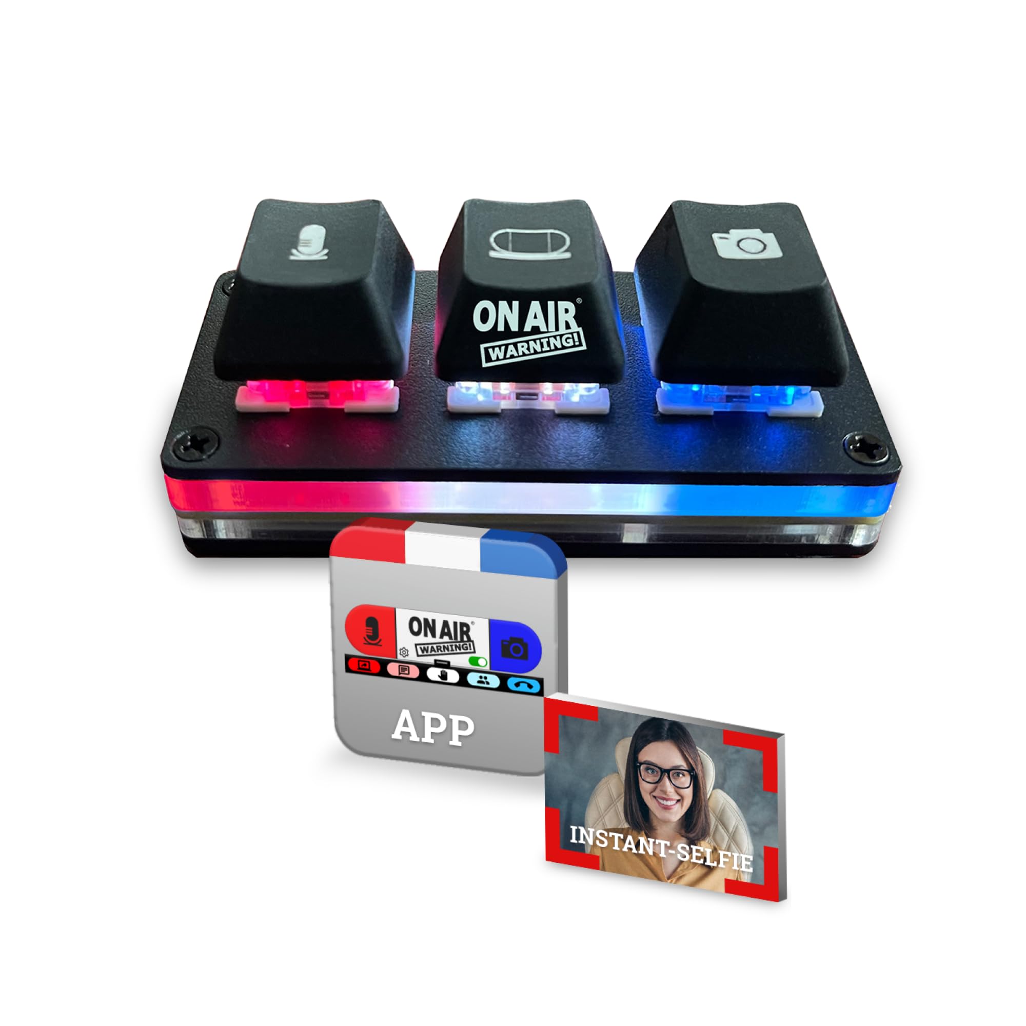 On Air Warning! Mute Button USB Microphone, Cam Control Buttons, One-Touch, Mute Button with LED Indicator, PC Mic Mute Switch, Free Software Download for Online Calls/Class/Recording Video