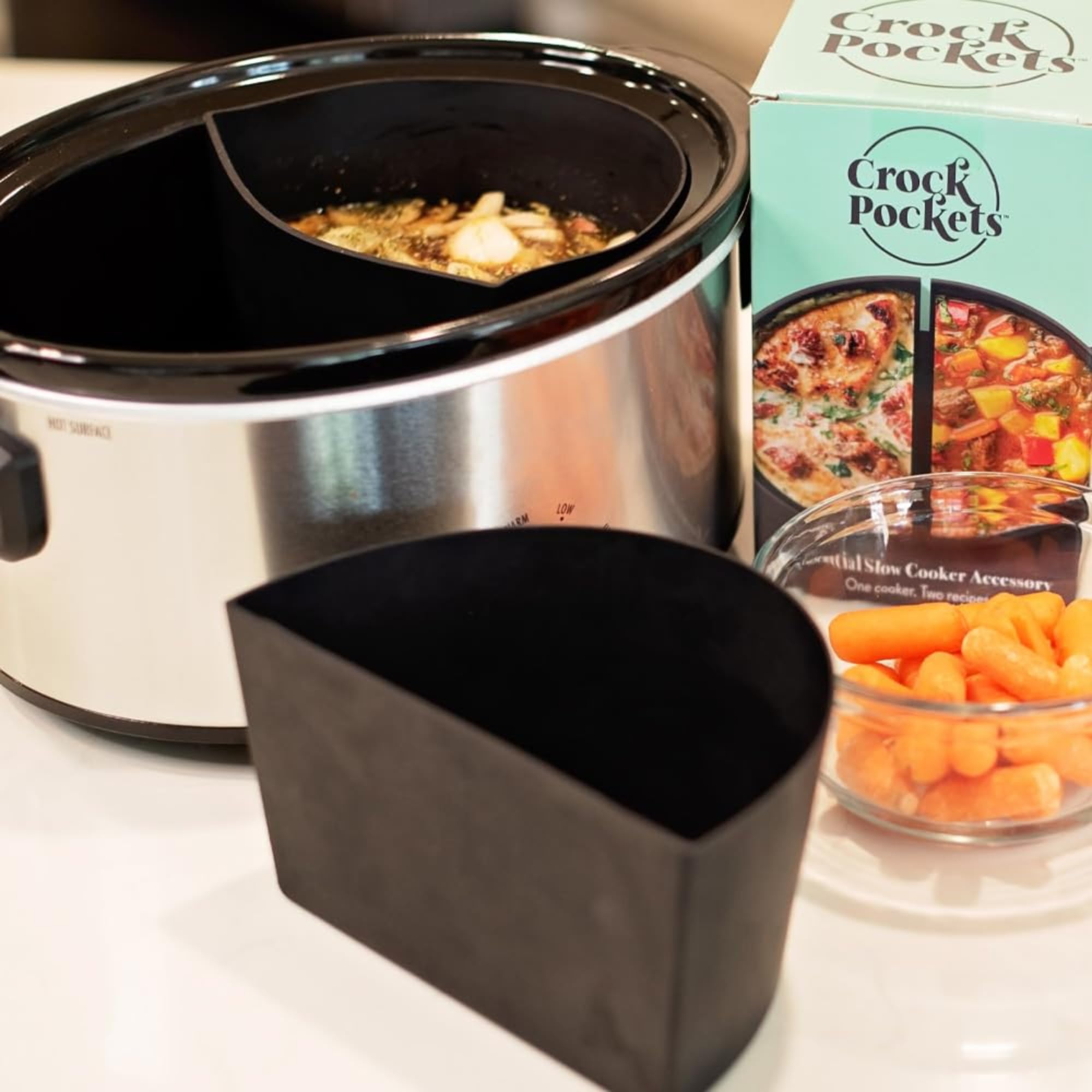 CrockPockets® Reusable Silicone Slow Cooker Dividers – 6Qt Divider Set (2-Pack), Non-Stick, Leak-Resistant, BPA-Free, Dishwasher Safe + Free Digital Cookbook!