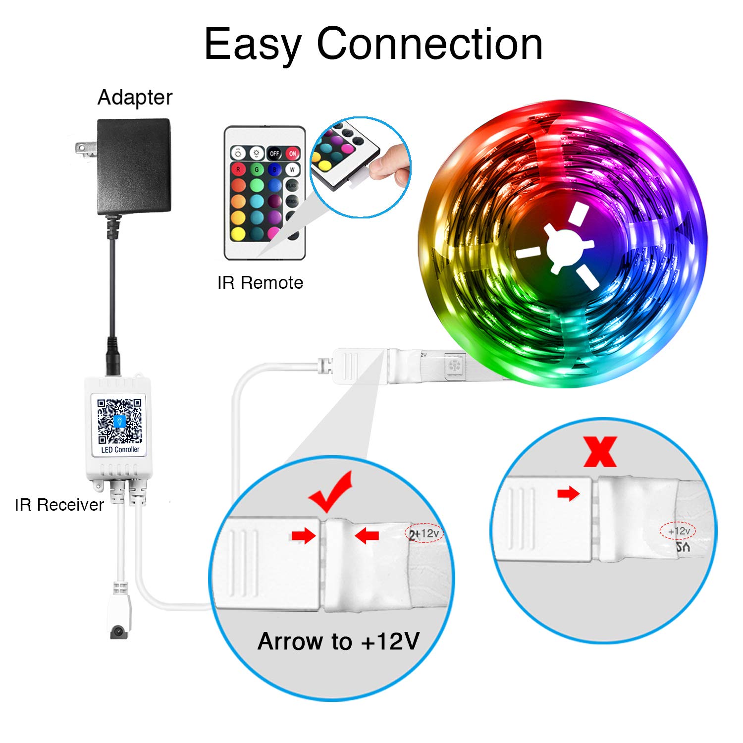 DAYBETTER LED Strip Lights 130ft Lights Strip for Bedroom, Desk, Indoor Room Bedroom Brithday Gifts RGB Decor with Remote and 24V Power Supply