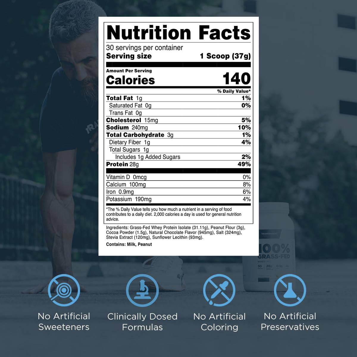 Transparent Labs Grass-Fed Whey Protein Isolate - Naturally Flavored, Gluten Free Whey Protein Powder with 28g of Protein per Serving & 9 Amino Acids - 30 Servings,