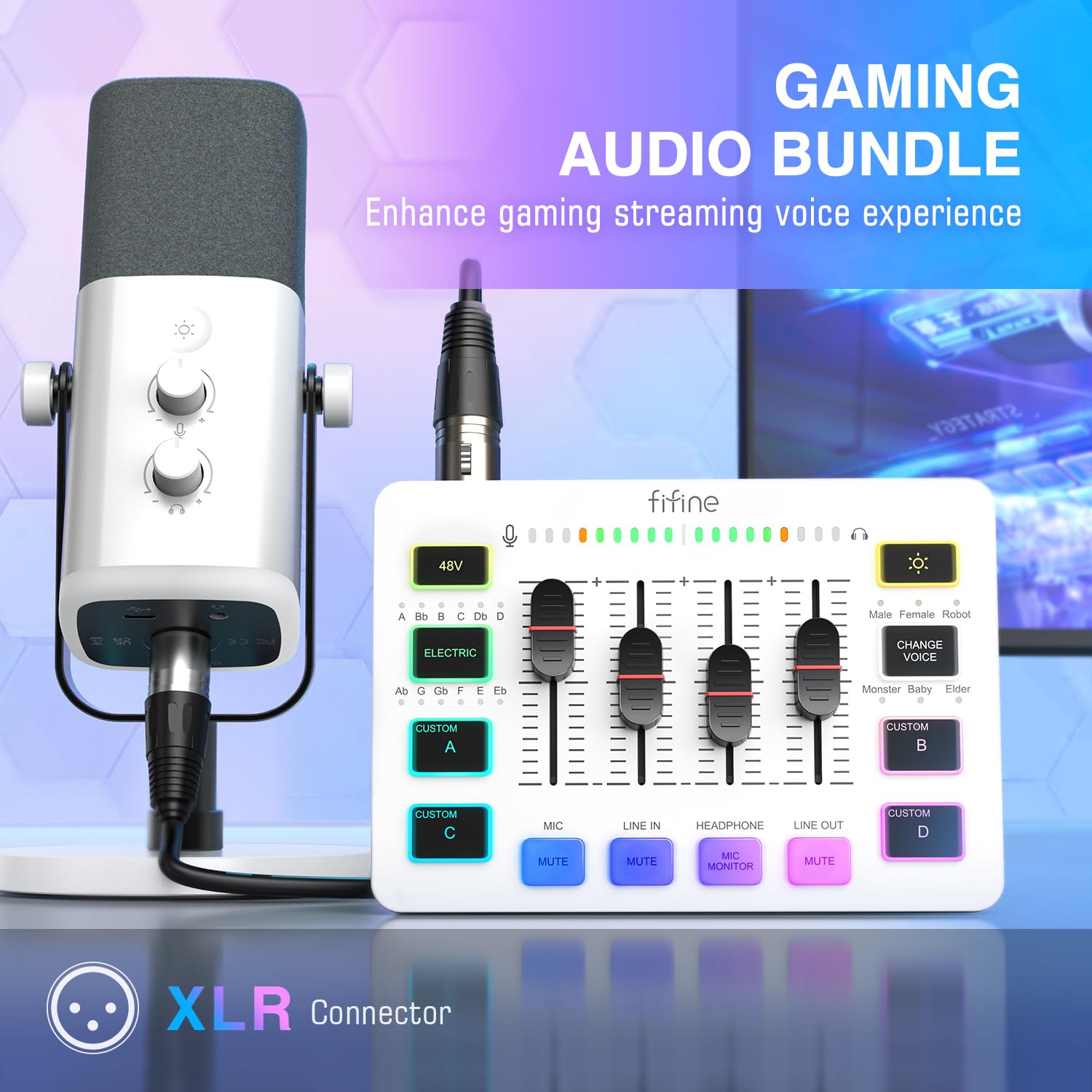 FIFINE Gaming Equipment Bundle, Dynamic XLR/USB Gaming Microphone Set with Streaming Audio Mixer for Podcast Recording Video Vocal, RGB Gamer Set with Volume Fader/XLR Interface for PC-AmpliGame KS5