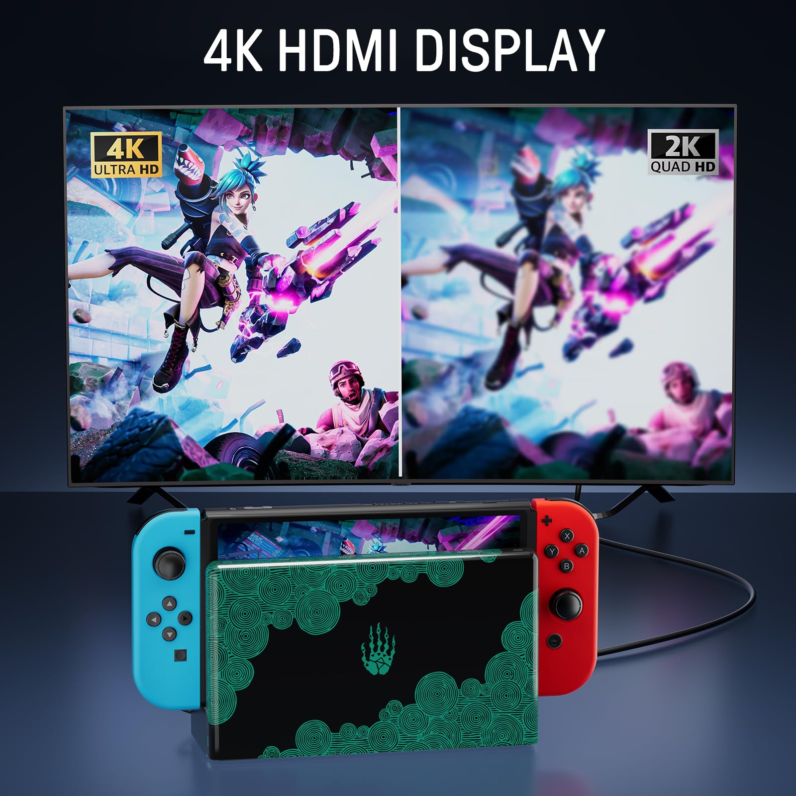FUNLAB TV Dock Station Compatible with Nintendo Switch/OLED Joycon Charging & Docking, Lumindock Base Dock with Joypad Charger/7 LED Colors Pattern/4K HDMI/Type C/USB Port for Official Switch Stand