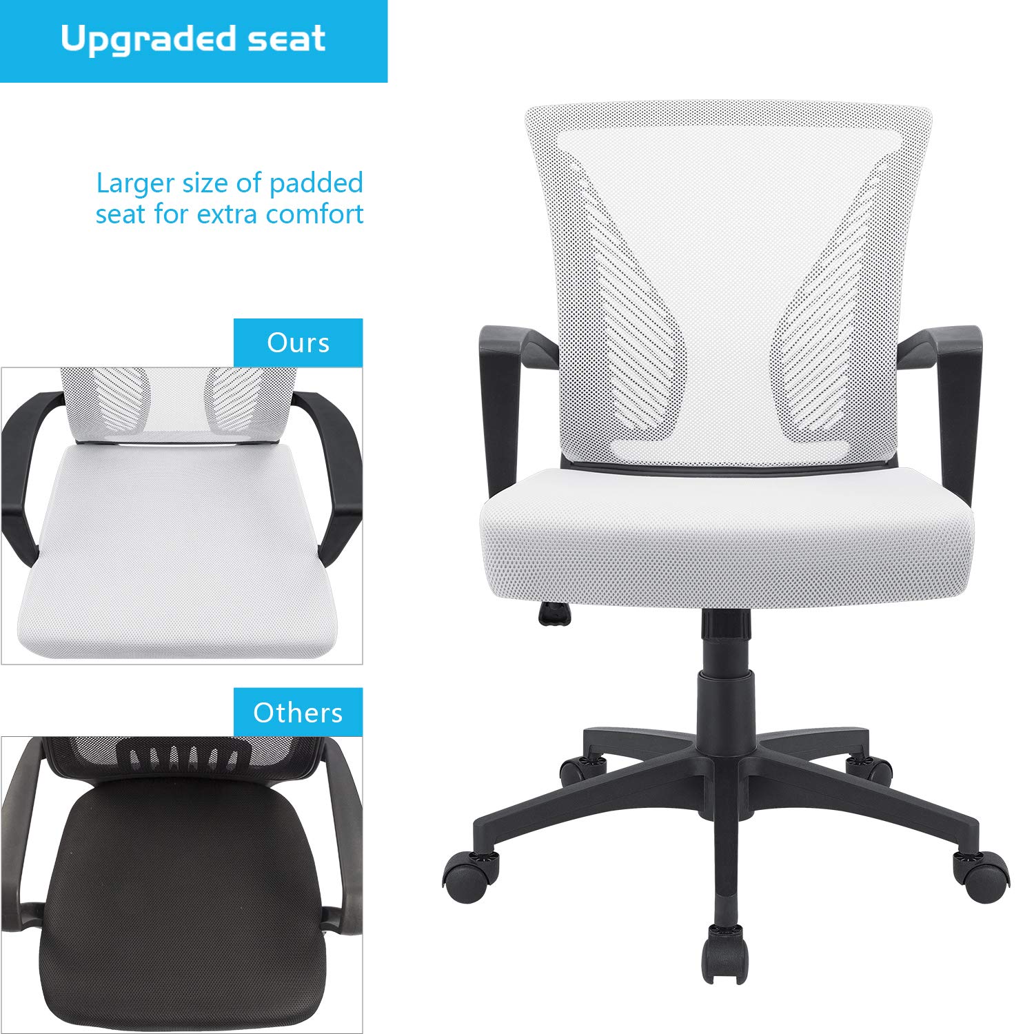 Furmax Office Chair Ergonomic Computer Desk Mesh Chair Mid Back Swivel Lumbar Support with Armrest ()