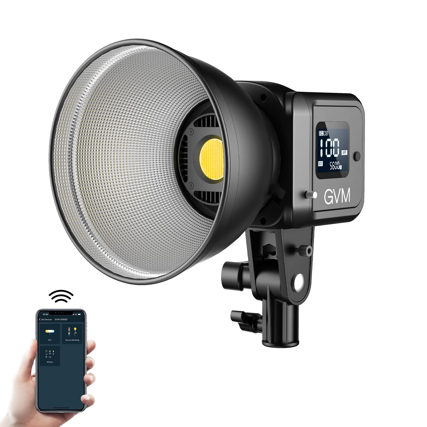 GVM 80W Video Light, Continuous Lighting for Photography with Bowens Mount, , 44100Lux/0.5m Studio Light with APP, CRI 97+ 8 Scene Lights Support AC Adapter & NP Battery