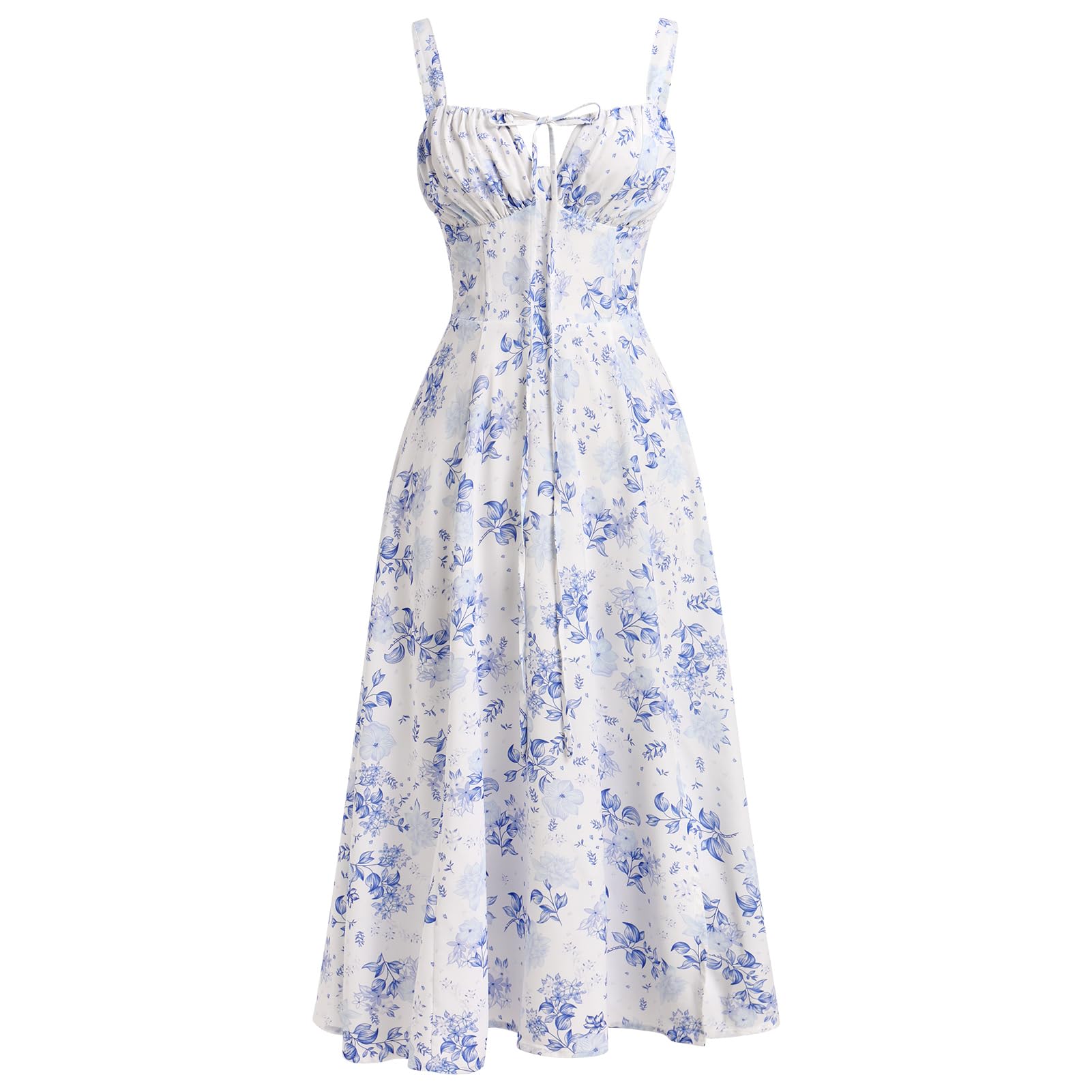 Women's Floral Corset Dress Formal Cocktail Dresses Going Out Casual Sundress Split Thigh Spaghetti Strap Vintage Dress: Large Blue