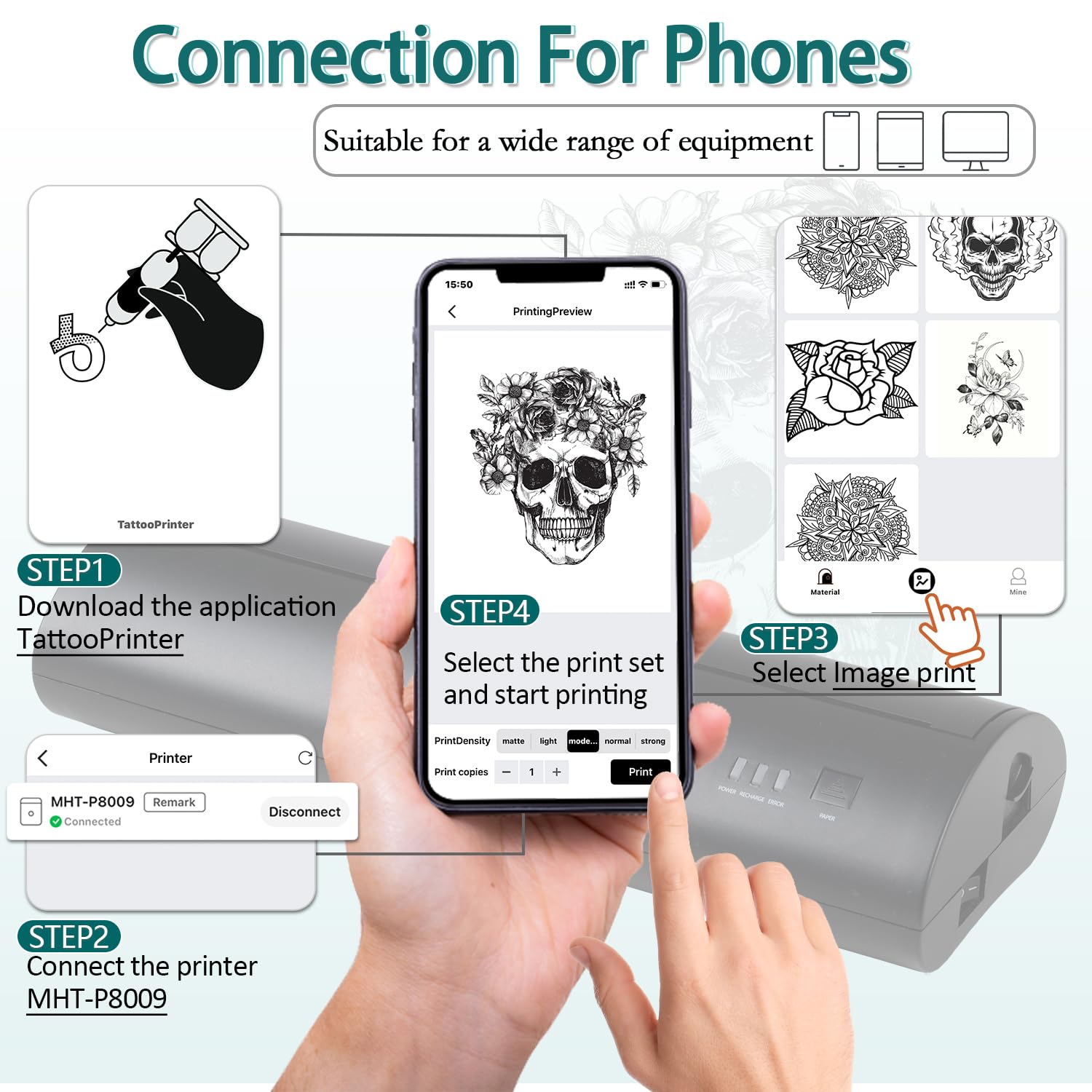 Atelics Wireless Tattoo Transfer Stencil Printer, with Storage Case and 10Pcs Transfer Paper, Portable Tattoo Transfer Thermal Copier Machine, Compatible for iOS&Android Phone, iPad&PC
