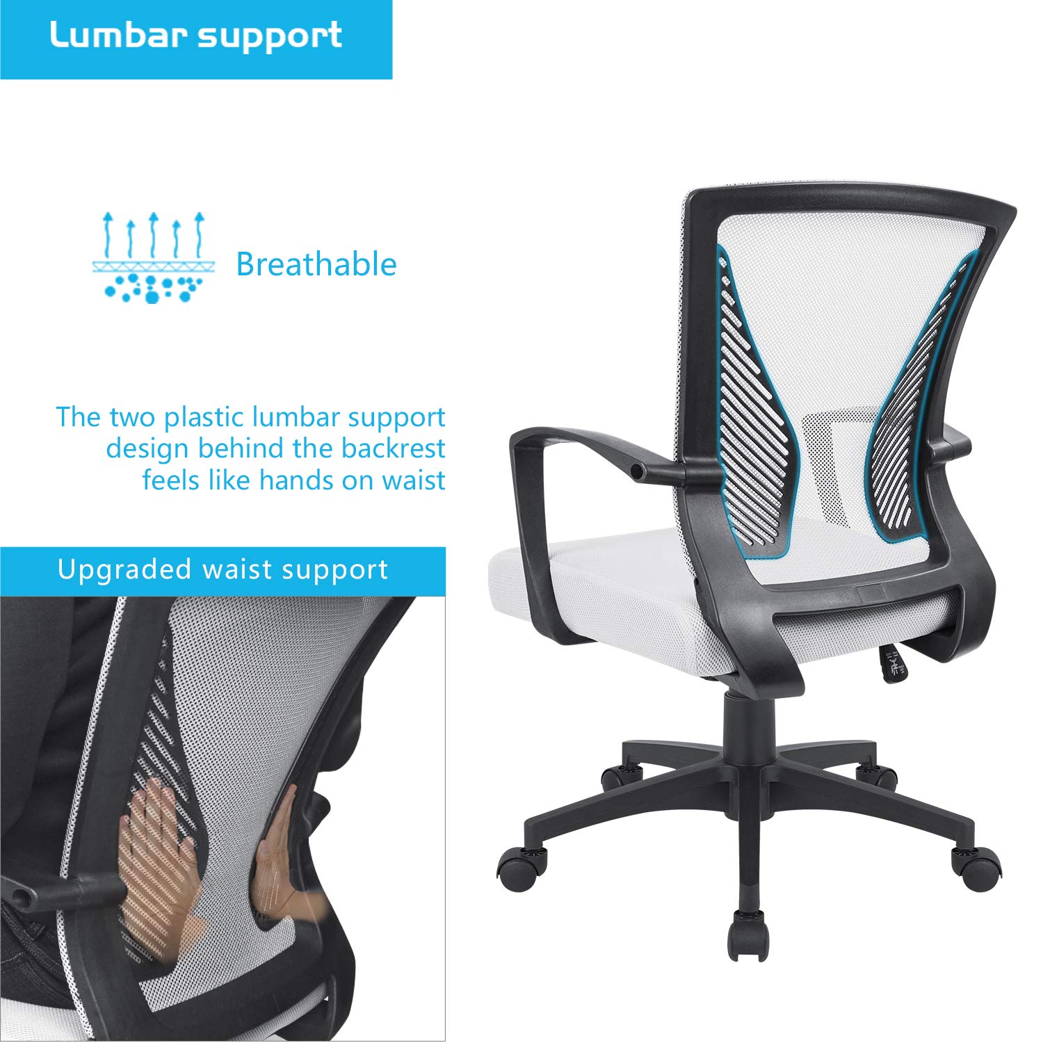 Furmax Office Chair Ergonomic Computer Desk Mesh Chair Mid Back Swivel Lumbar Support with Armrest ()