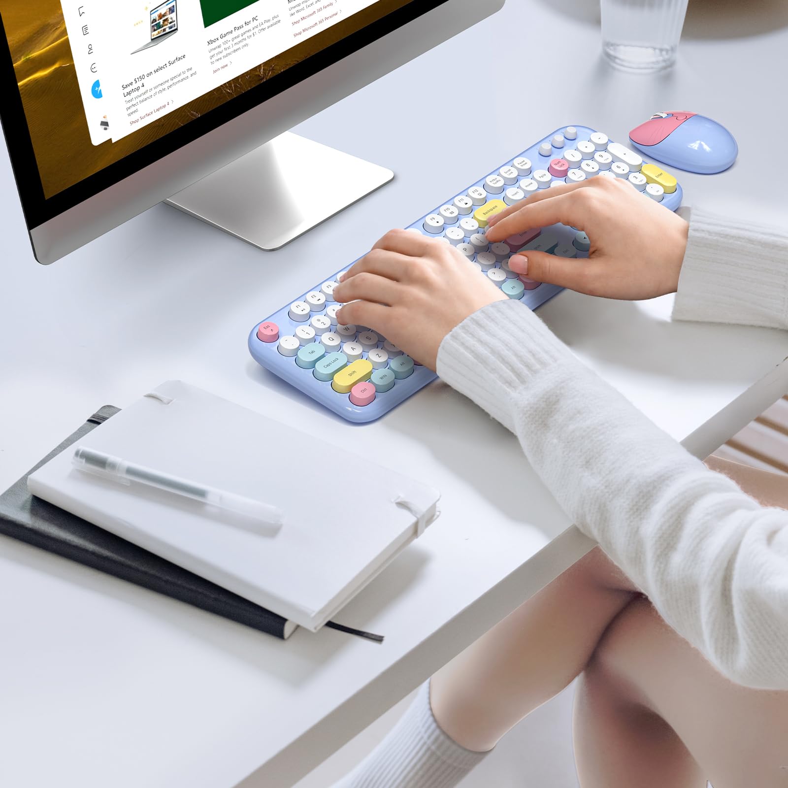 MOFII Wireless Keyboard and Mouse Combo,2.4GHz Retro Full-Size Keyboard with Number Pad and Cute Wireless Mouse for Computer PC Desktops Laptop WindowsxP/7/8/10()