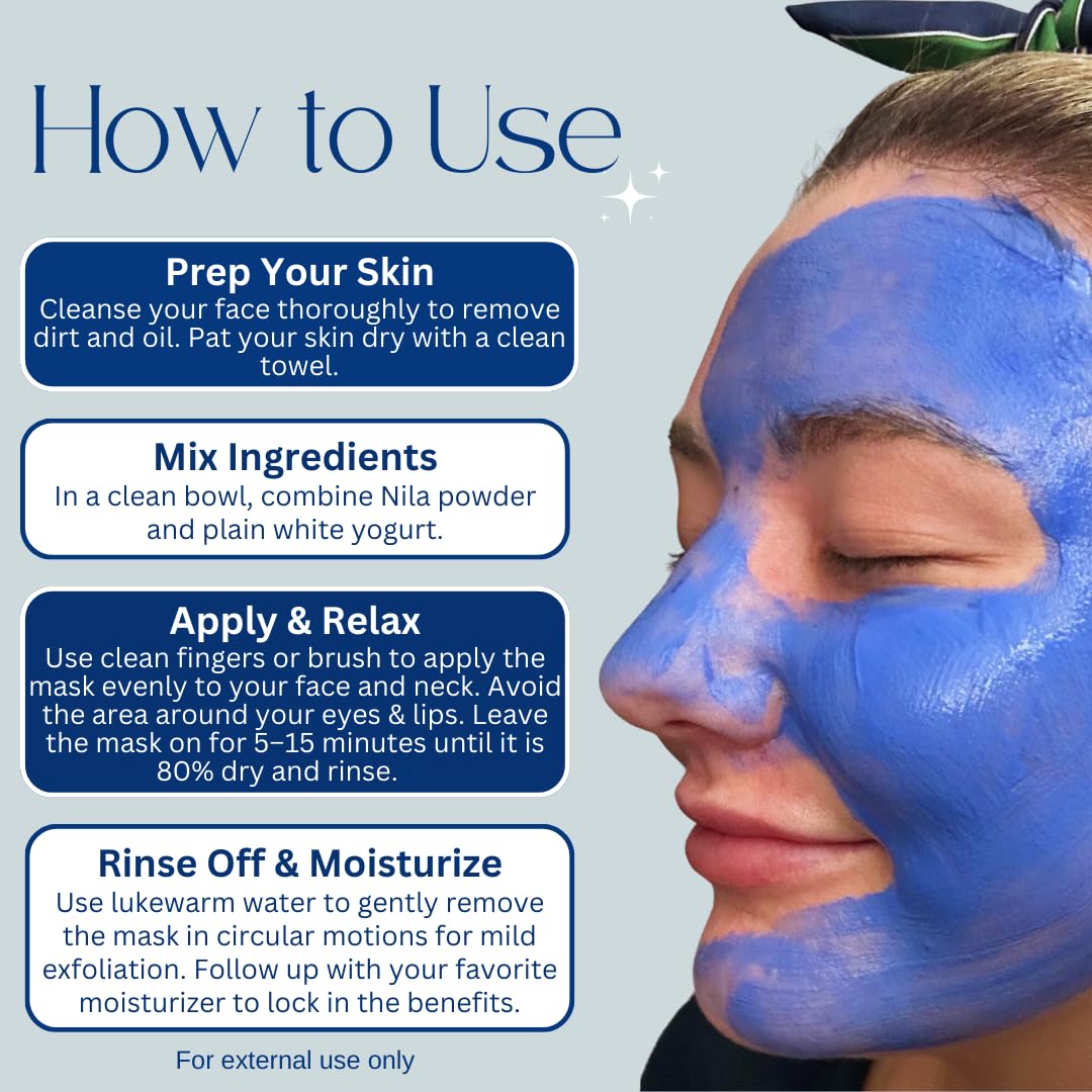 MOROCCAN MCHICHA Moroccan Blue Nila Powder for Nila Mask with Instructions, Moroccan Skin Care, 30 grams