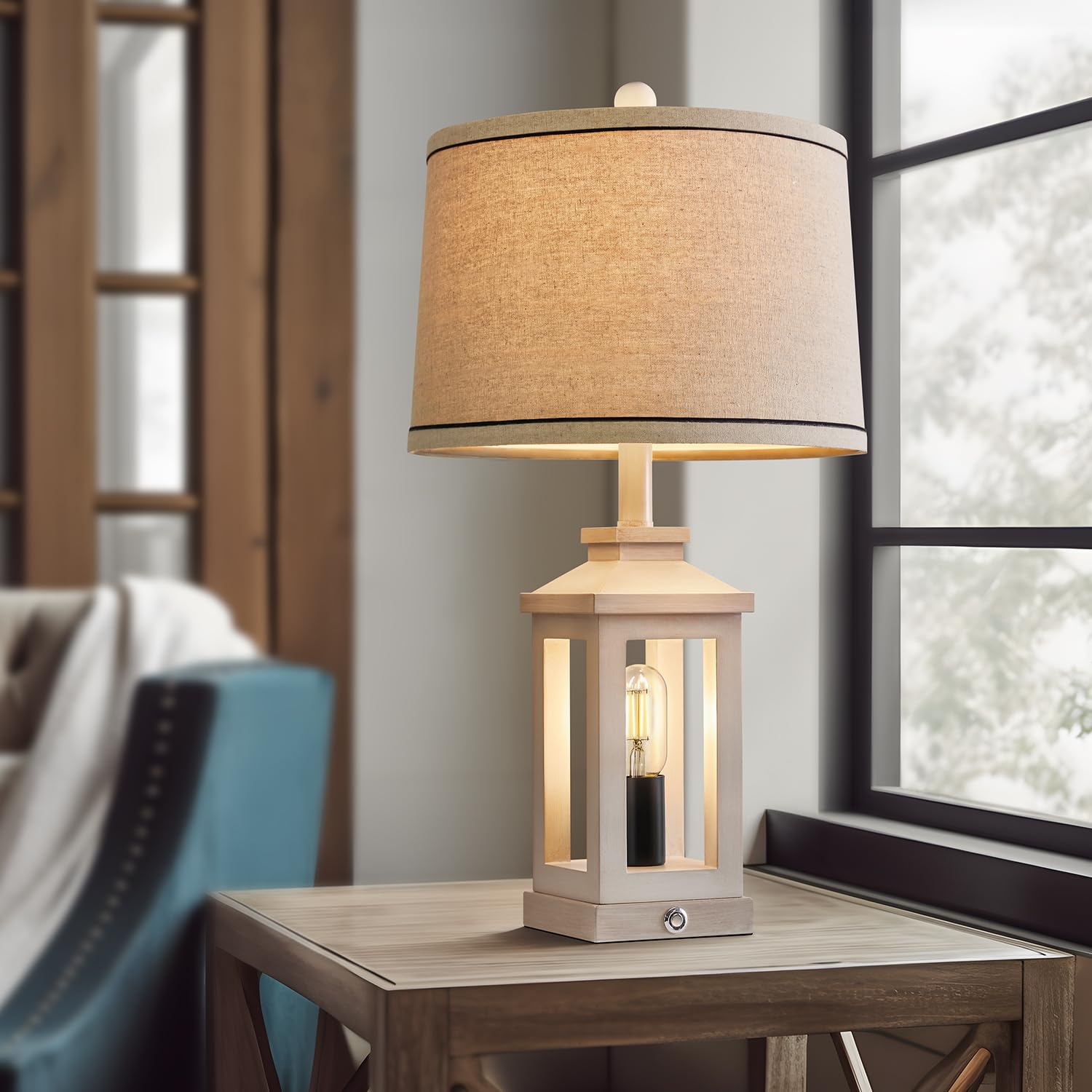 G-SAFAVA 23.75" Retro Farmhouse Black Table Lamp for Living Room Bedroom Nightstand Set of 2 Touch Control Bedside Nightlight Vintage Modern Lamp with USB C+A Ports and 2 Light Sources