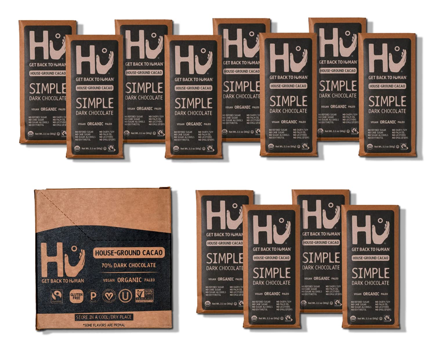 Hu Chocolate Bars | 8 Pack VARIETY SAMPLER PACK | Natural Organic Vegan, Gluten Free, Paleo, Non GMO, Fair Trade Dark Chocolate | 2.1oz Each
