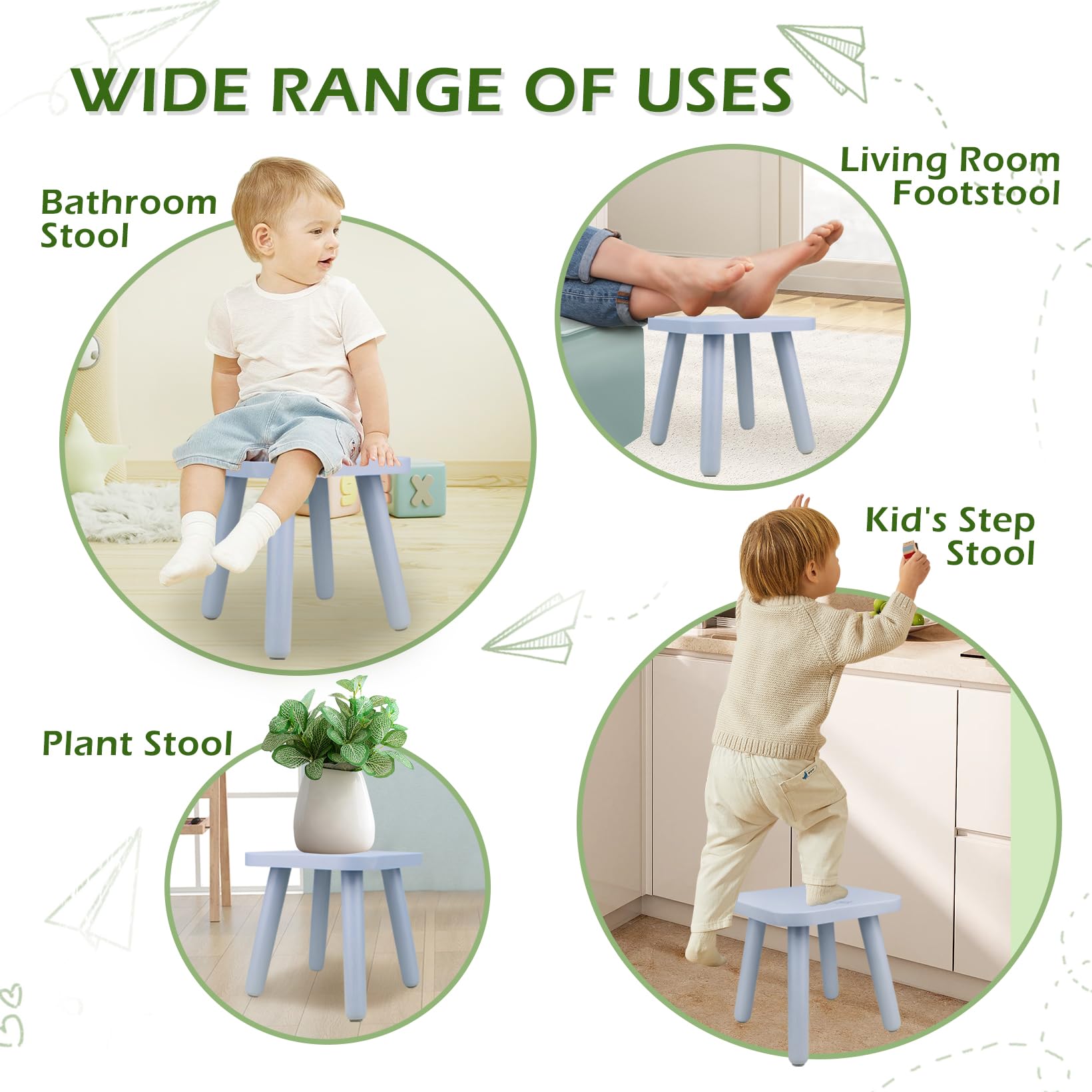 BEE&OAK Wooden Step Stools for Adults, Solid Rubber Wood Non-Slip Step Foot Stool, Heavy Duty 300 lbs One Step Stool for Bedroom, Bathroom, Kitchen (Pink, 9.25" (D) x 9.25"(W) x 8.86"(H))