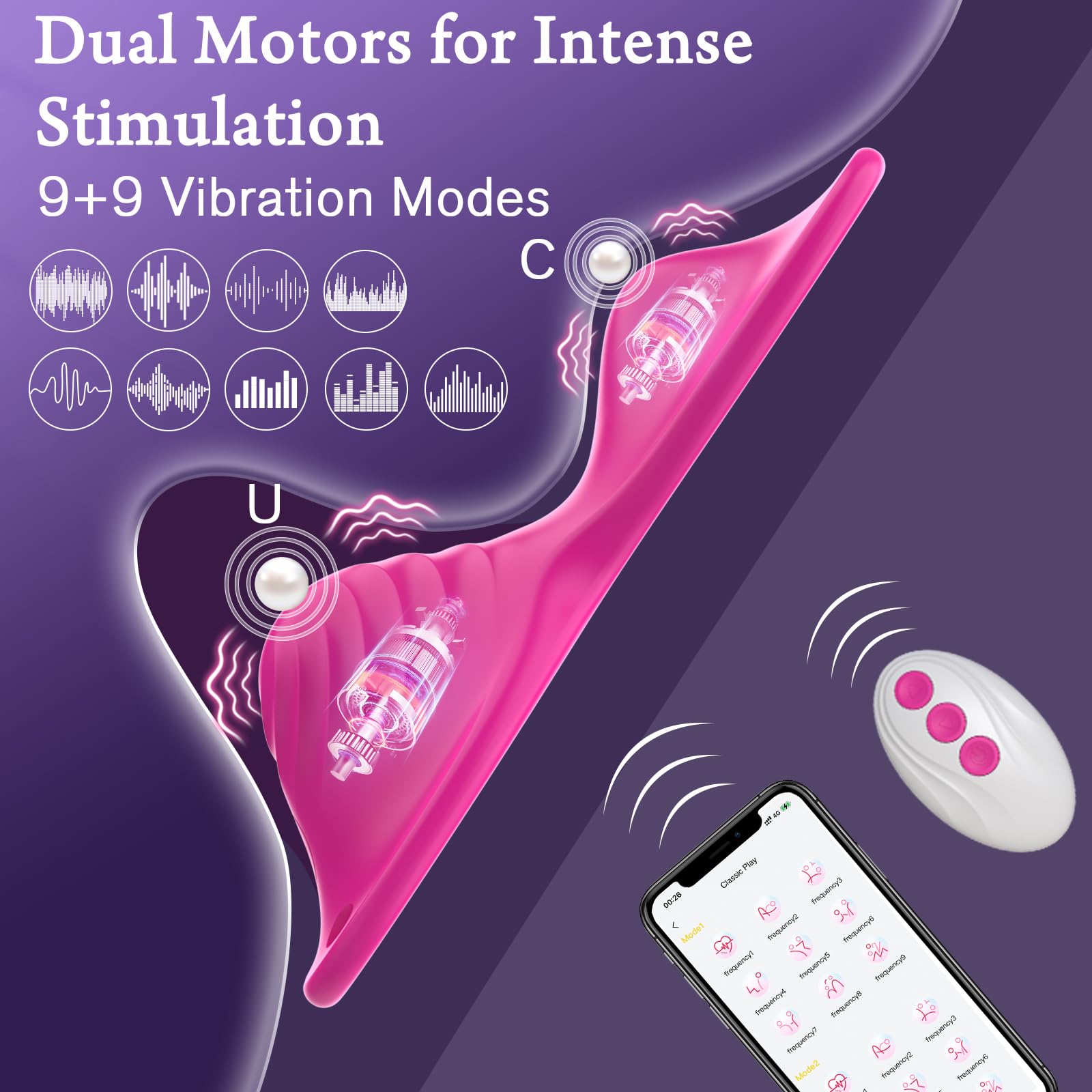 APP Remote Control Vibrator-Butterfly Novelties Clit Stimulator Sit and Ride Women Sex Toy with 9+9 Vibration Modes Dual Motor Clit Wearable Vibrator Adult Sex Toy for Female Pleasure Pink