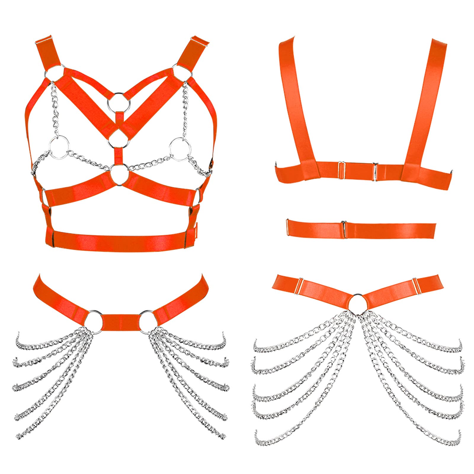 Women's Body Harness Bra Punk Garter Belt Elastic Adjustable Metal Chain Bra Dance Carnival Gothic Costume Accessories: Orange