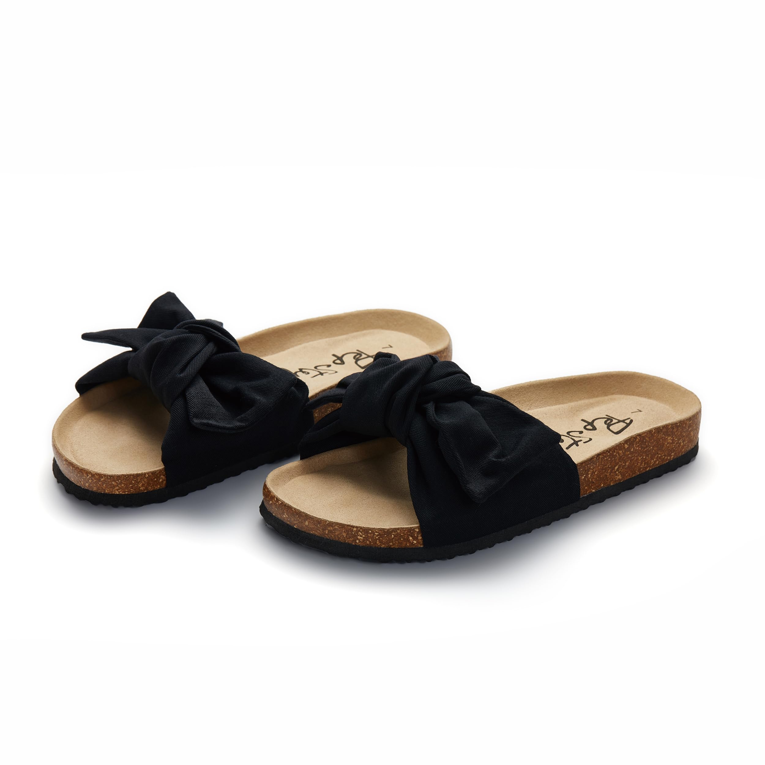 PepStep Slide Sandals for Women or Ladies Dressy Summer Casual, Cute Bow Tie Knot On Top Strap, Comfy Slip On Cork Foot Bed