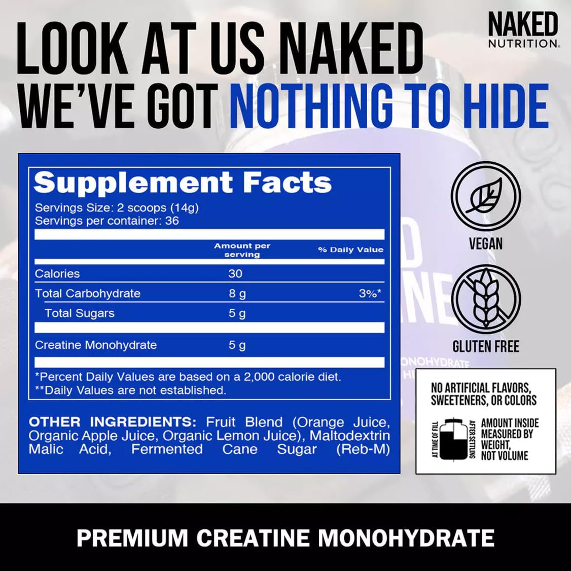 Naked Pure Micronized Creatine Monohydrate – 200 Servings, 1,000g Bulk – Vegan, Non-GMO, Gluten & Soy Free - Muscle Building, Strength Training, Gym & Fitness Supplement