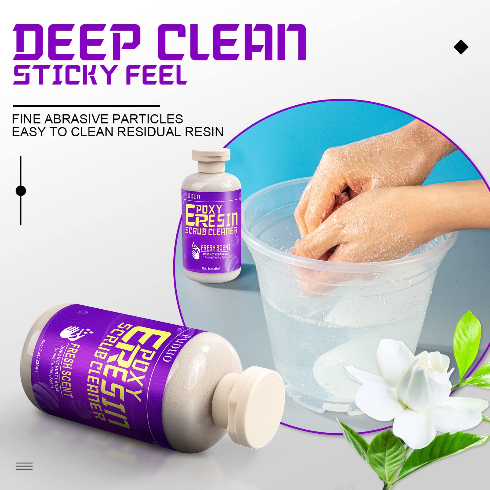 Puduo Resin Cleaner Water Softener, Epoxy Resin Remover, Resin Remover Tools, Cleaner for Epoxy Resin, UV Resin, Resin Molds, 8 OZ Epoxy Hand Scrub Cleaner/Hand Soap (32 OZ)
