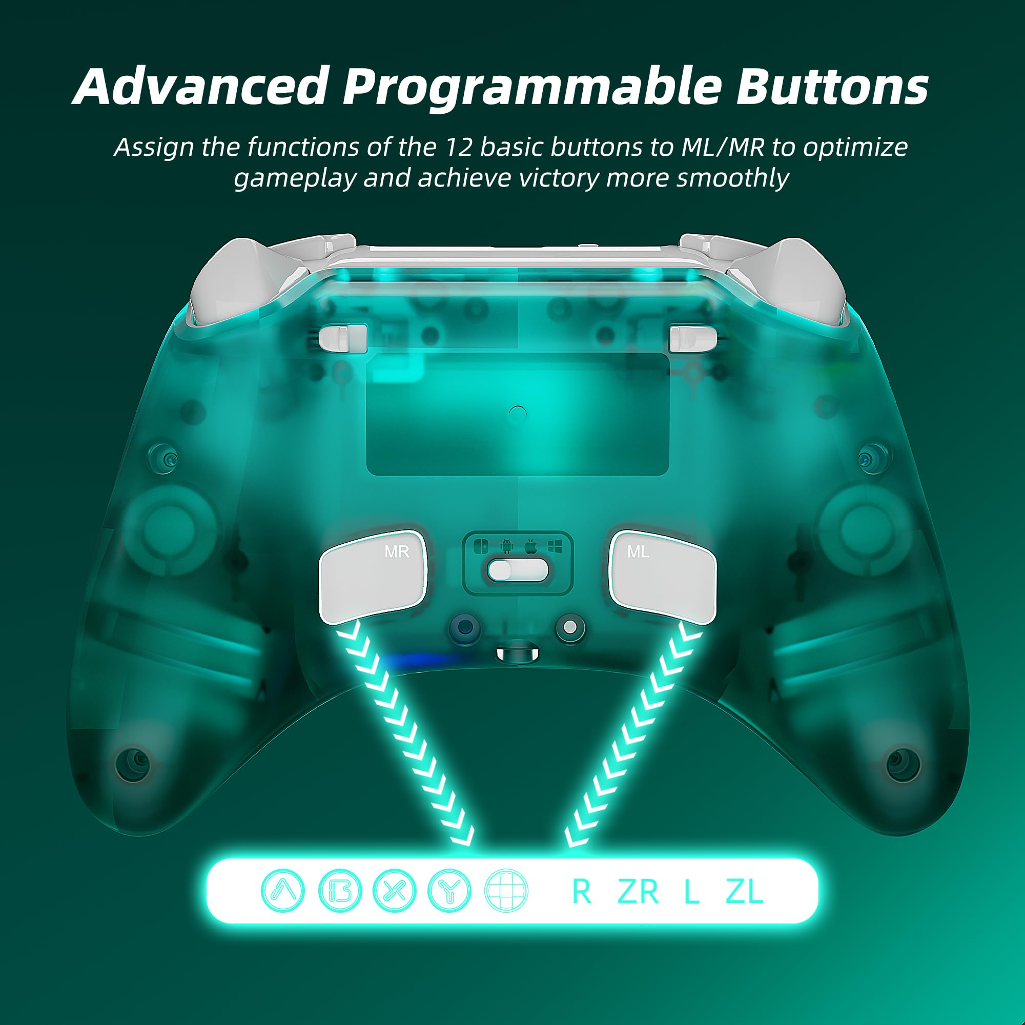Mytrix Wireless Controllers for Switch/Switch 2, Windows PC iOS Android Steam/Steam Deck, Bluetooth Controller with Programmable, Hall Effect Joysticks, Adjustable LED Light/Turbo/Vibration: Mytrix Wireless Controller for Switch/Switch 2, Windows PC iOS Android Steam, Black Ice Bluetooth Controller with Hall Effect Joysticks/Hall Trigger, RGB Light/Programmable/Turbo/Vibration