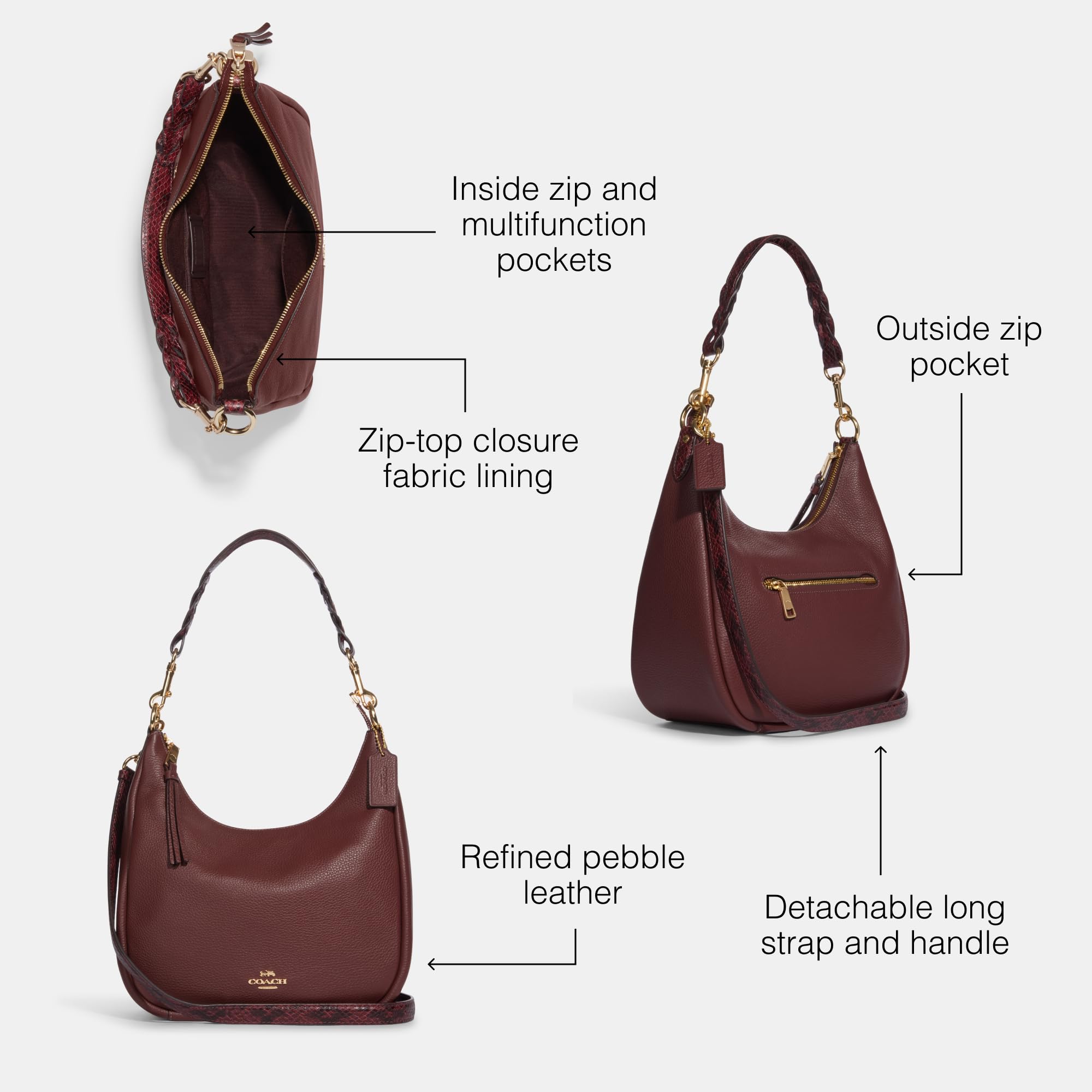 Coach Unisex Jules Hobo: Wine Multi One Size