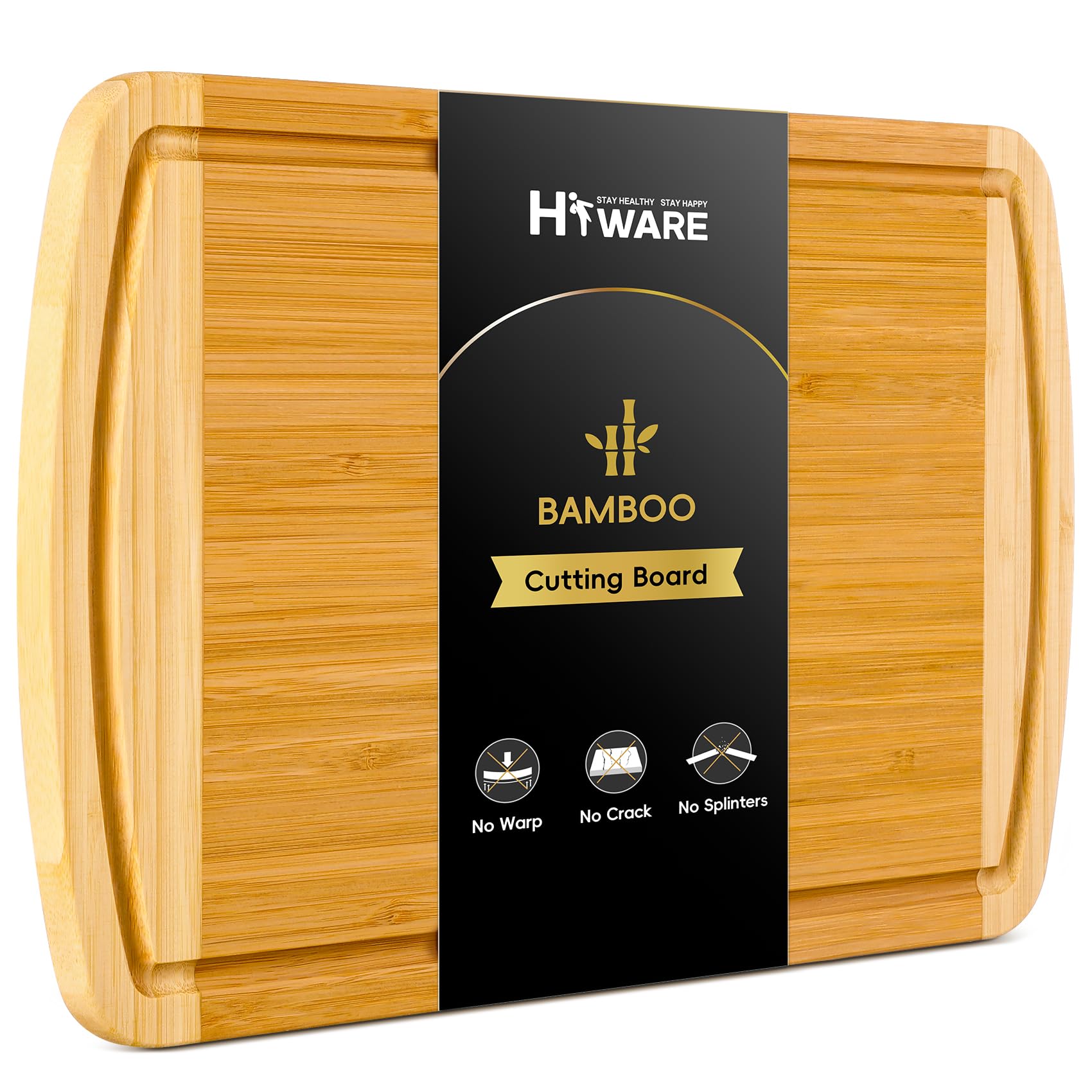 Large Wooden Cutting Board for Kitchen Meal Prep & Serving - Bamboo Cutting Boards with Juice Groove Side Handles, Charcuterie & Chopping Butcher Block - 100% Organic Bamboo, Pre Oiled, 16" x 10"