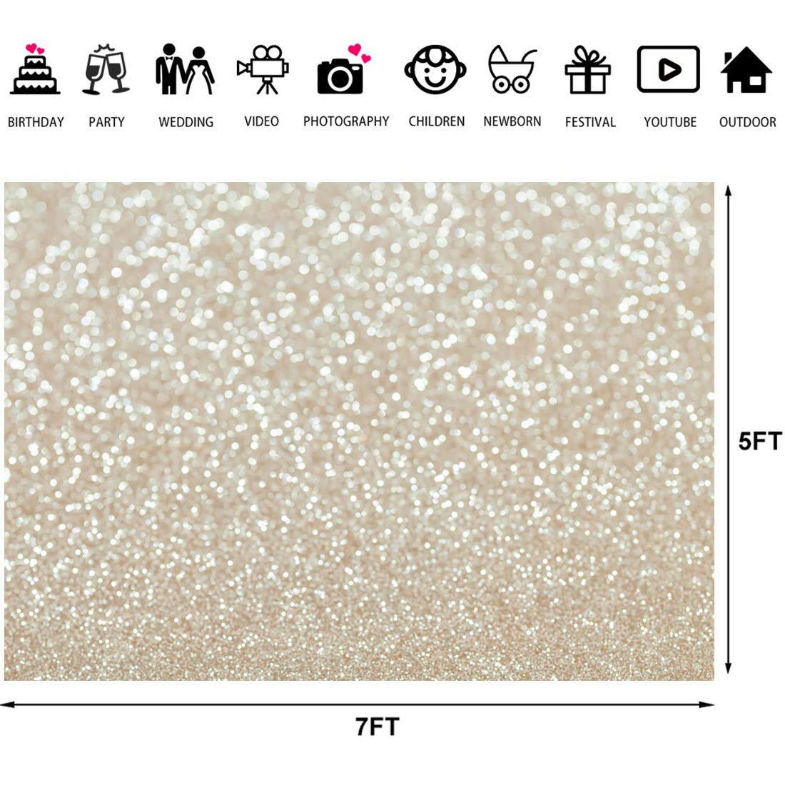 White Gold Abstract Photography Backdrop Golden Spots Shinning?Not Glitter Background Weeding Baby Shower Newborn Baby Portrait Photo Studio Props White Gold Abstract Bokeh Background