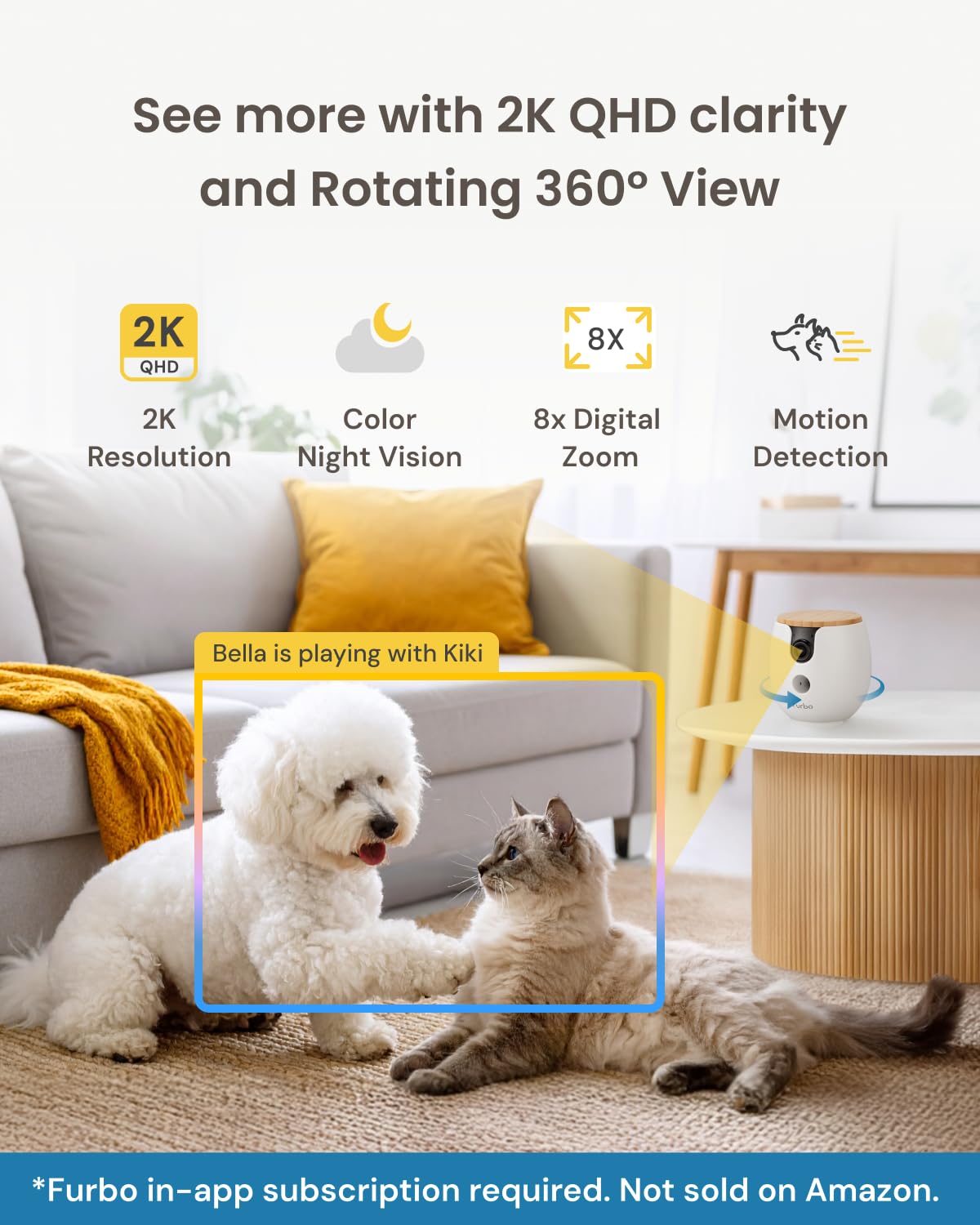 Furbo 360° Dog Camera - Unlock with Paid Plan: Home Security & Dog Safety Alerts, Rotating Pet Treat Dispenser w/ 2-Way Speaker, Smart Indoor Cam w/Phone App (3mo Minimum Subscription Required)