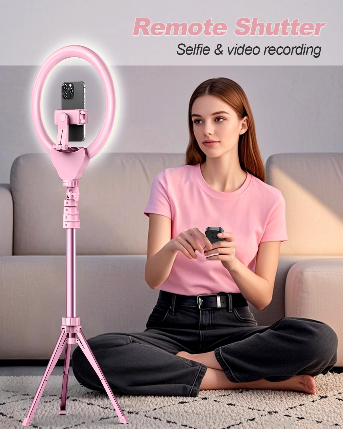 UBeesize 12'' Selfie Ring Light with 62’’ Tripod Stand for Video Recording, Live Streaming(YouTube, Instagram, TIK Tok), Compatible with Phones, Cameras and Webcams: 12in-standard Pink