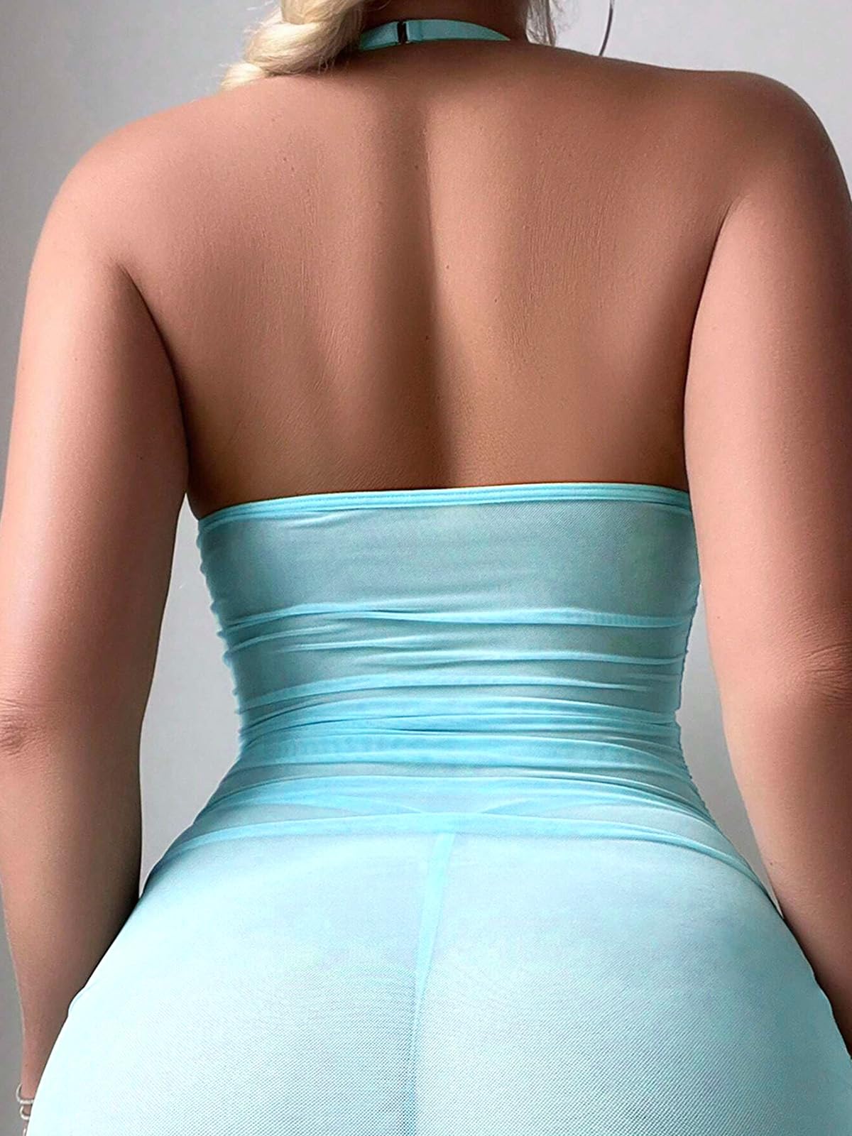 CRIPOM Sexy Lingerie for Women Sheer Lingerie Set Bodycon Mini Lingerie Dress Ruched Party Clubwear Outfits: Light Blue Large