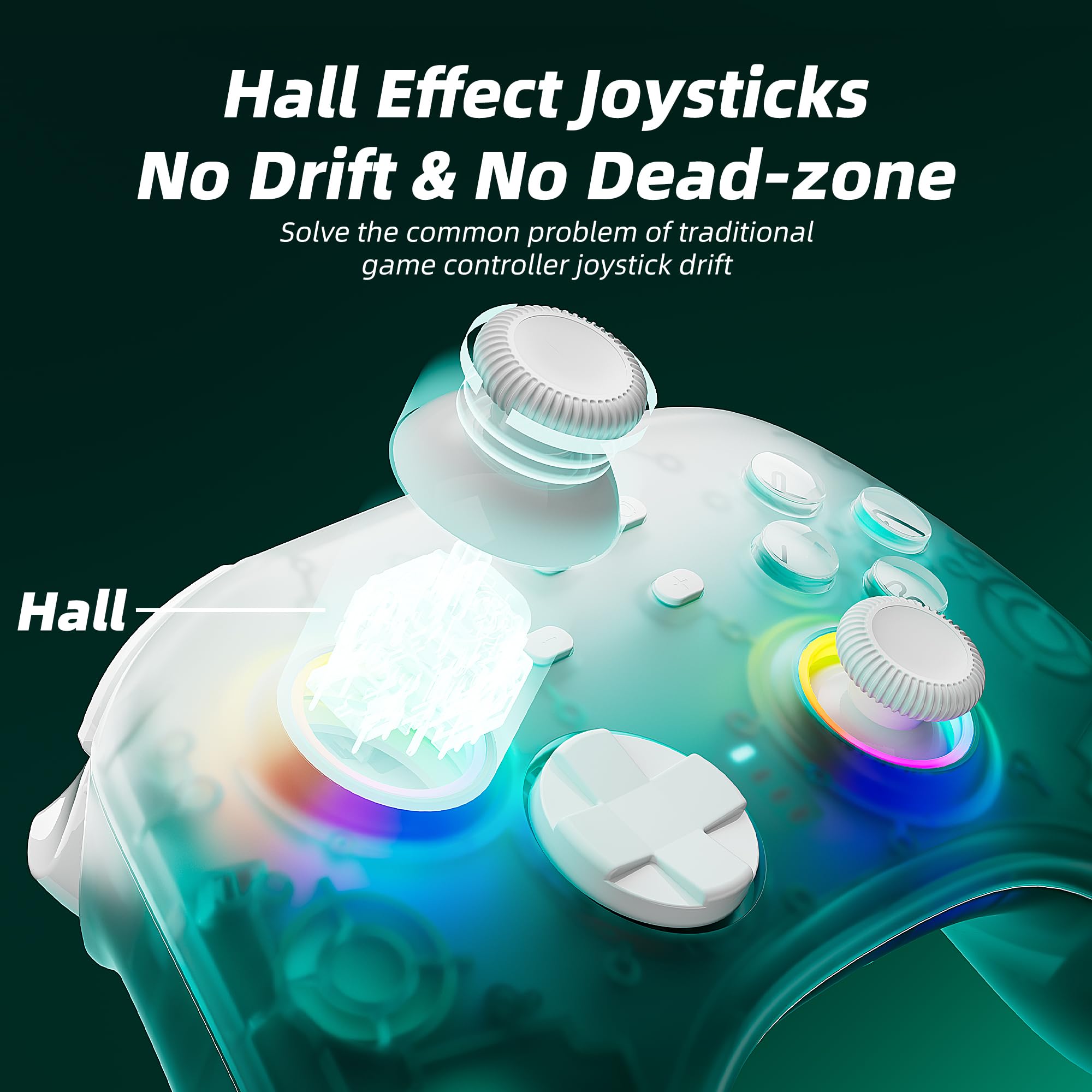 Mytrix Wireless Controllers for Switch/Switch 2, Windows PC iOS Android Steam/Steam Deck, Bluetooth Controller with Programmable, Hall Effect Joysticks, Adjustable LED Light/Turbo/Vibration: Mytrix Wireless Controller for Switch/Switch 2, Windows PC iOS Android Steam, Black Ice Bluetooth Controller with Hall Effect Joysticks/Hall Trigger, RGB Light/Programmable/Turbo/Vibration