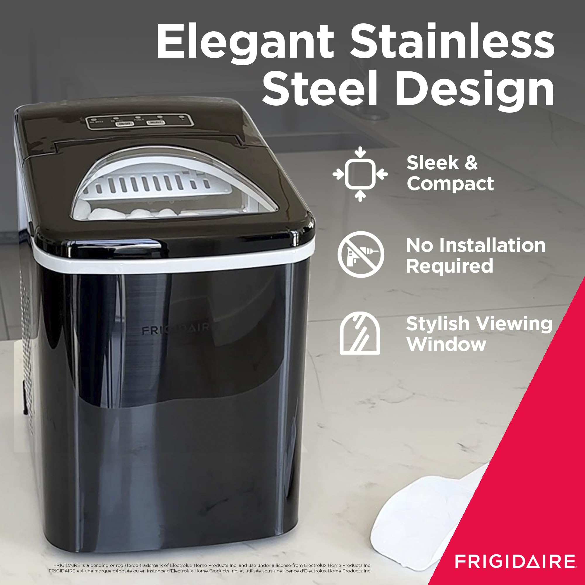 Frigidaire 26 Lbs per Day Portable Compact Maker, Ice Making Machine, Stainless, Medium
