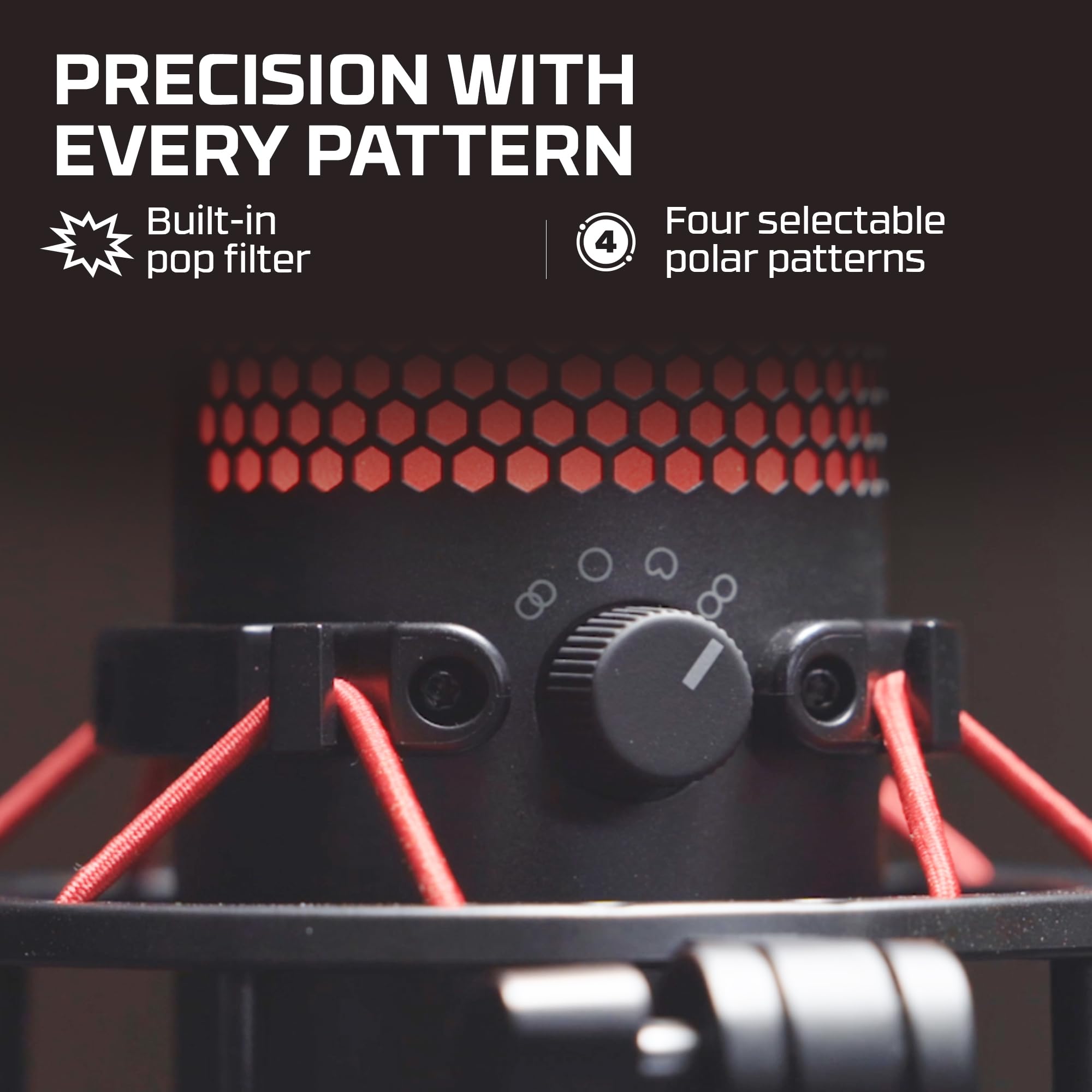 HyperX QuadCast - USB Condenser Gaming Microphone, for PC, PS4, PS5 and Mac, Anti-Vibration Shock Mount, Four Polar Patterns, Pop Filter, Gain Control, Podcasts, Twitch, YouTube, Discord, Red LED: QuadCast QuadCast