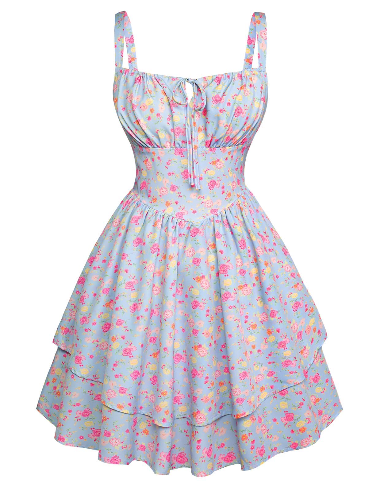 Scarlet Darkness Floral Corset Dress for Women Ruffle Mini Dress Summer Sundress: Large Blue Pink Floral