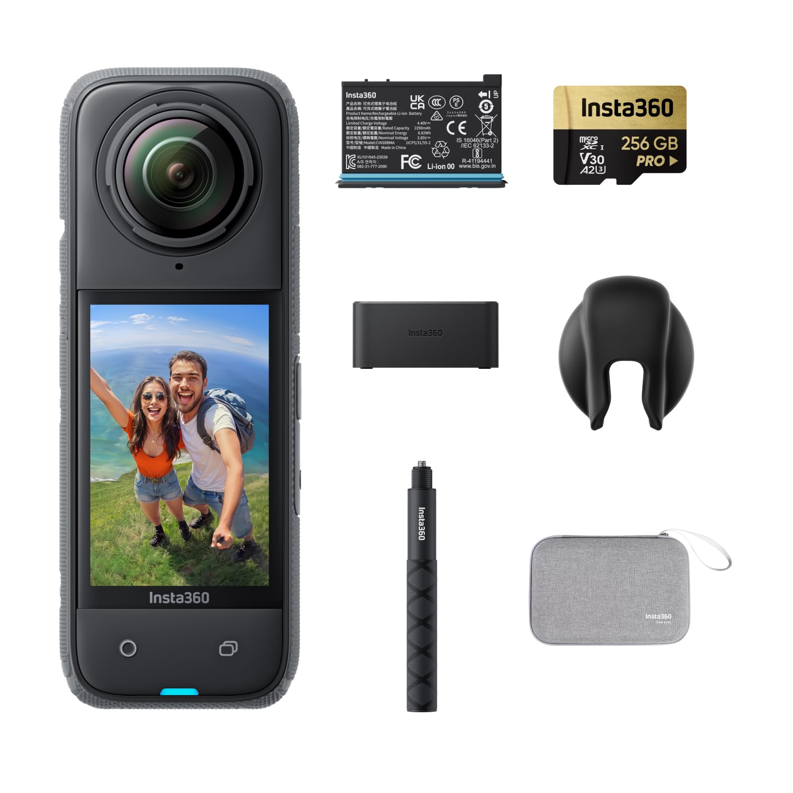 Insta360 X4 Standard Bundle - Waterproof 8K 360 Action Camera, 4K Wide-Angle Video, Invisible Selfie Stick Effect, Removable Lens Guards, 135 Min Battery Life, AI Editing, Stabilization: Endurance Bundle +256GB Micro SD Card