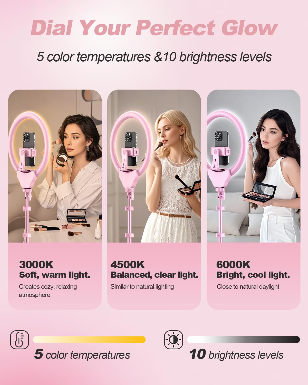 UBeesize 12'' Selfie Ring Light with 62’’ Tripod Stand for Video Recording, Live Streaming(YouTube, Instagram, TIK Tok), Compatible with Phones, Cameras and Webcams: 12in-standard Pink