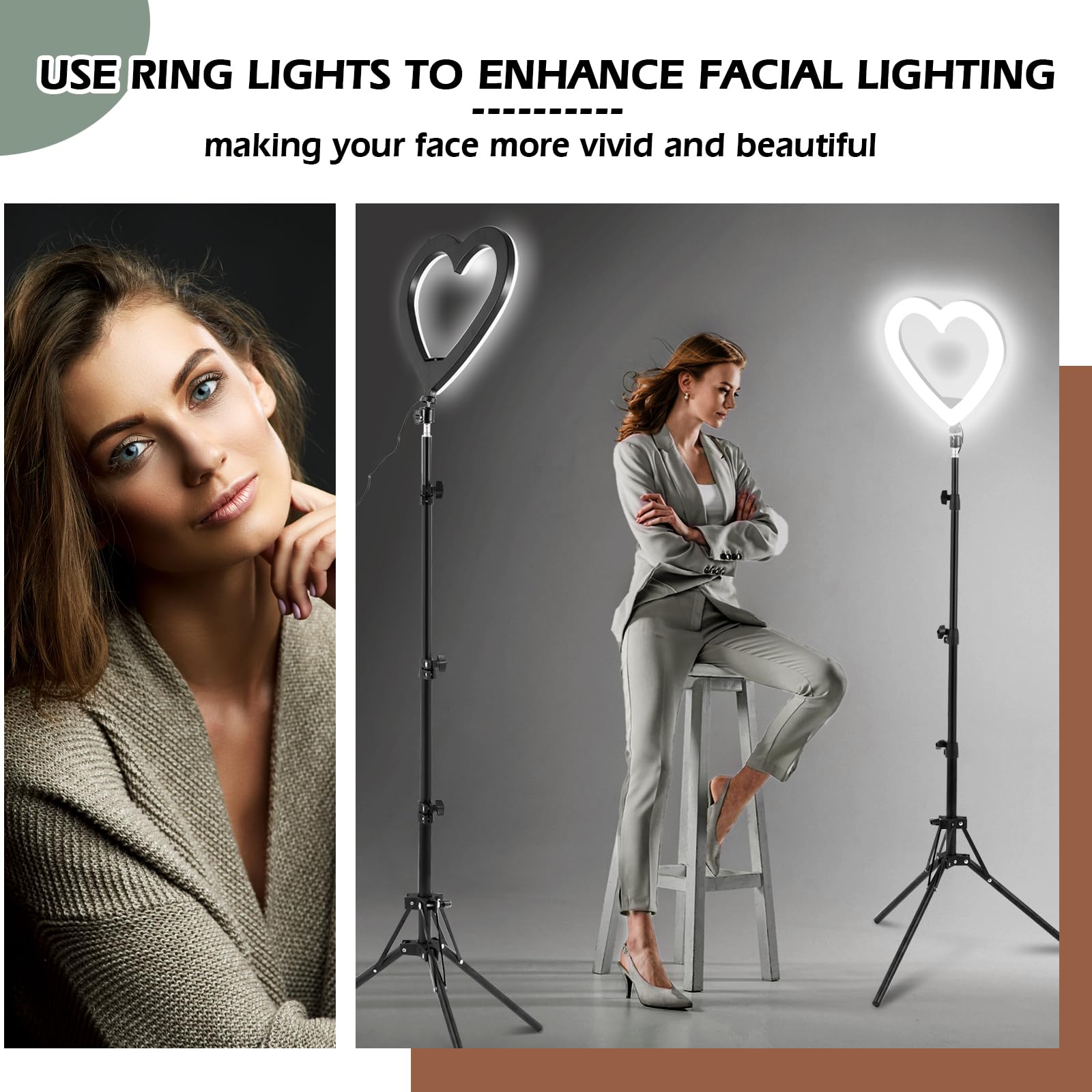 NANBEITONG 13'' Selfie Ring Light with 73'' Tripod Stand and Phone Holder,ipad Selfie Light, RGB Heart LED Lights with 47 Color Modes, Stepless Dimmable Speed Heart,RingLight for Phone,YouTube,Makeup