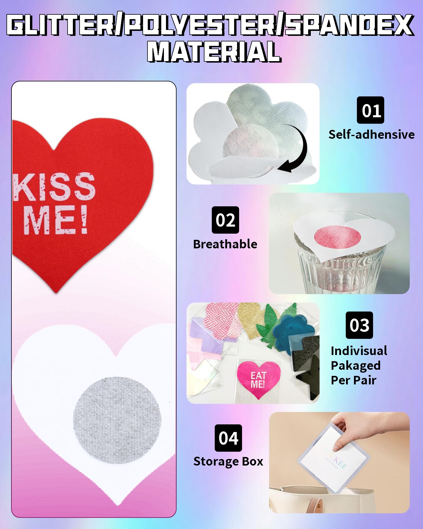 CICKEE Pasties Sexy Nipple Covers 9 Pack Fun Pasty Pack for Rave Party Goth Lingerie Heart X Breast Petals with Words