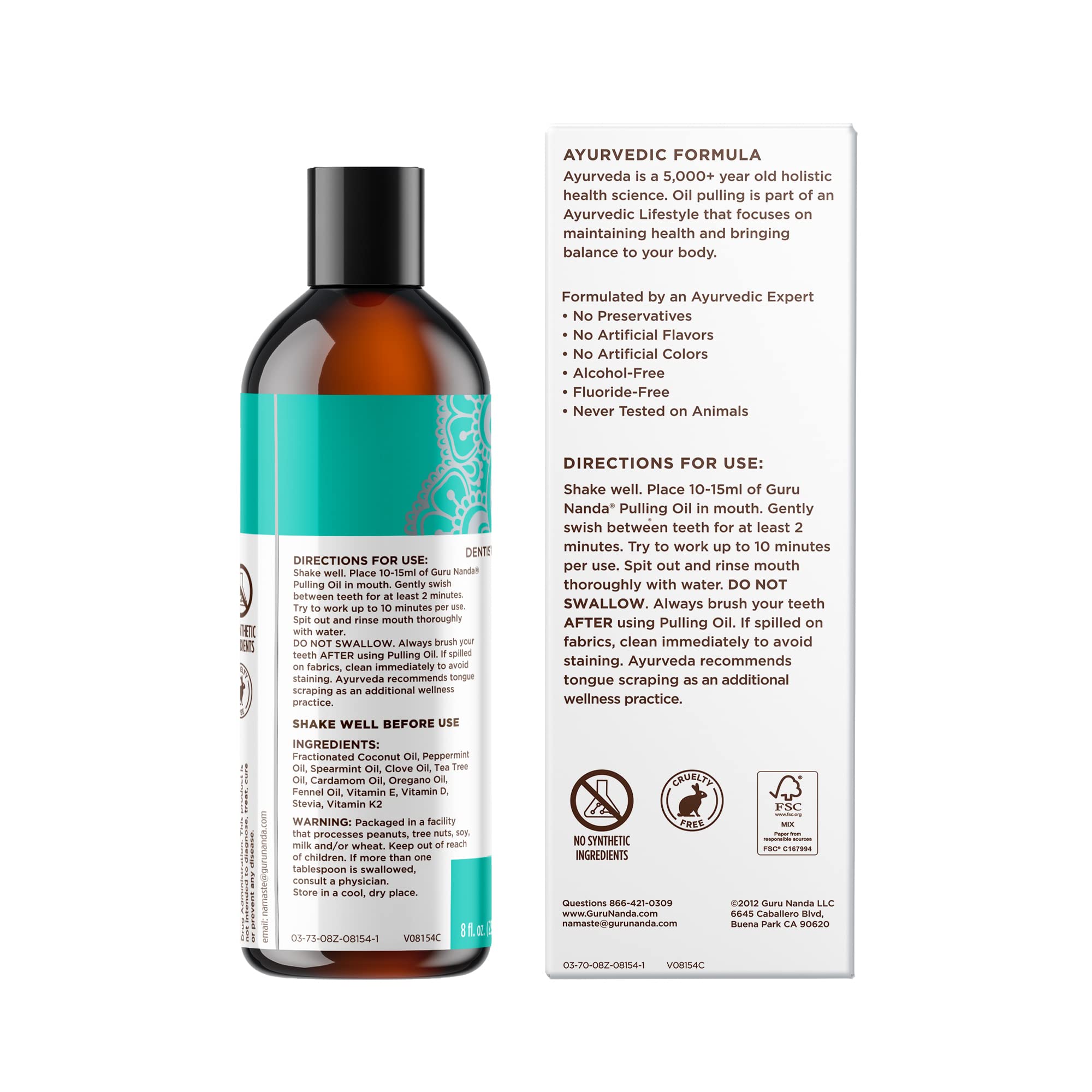 GuruNanda CocoMint Oil Pulling Mouthwash for Complete Oral Hygiene, 7 Essential Oils & Vitamins for Happy Teeth & Gums & Fresh Breath , Alcohol-Free, 8 oz