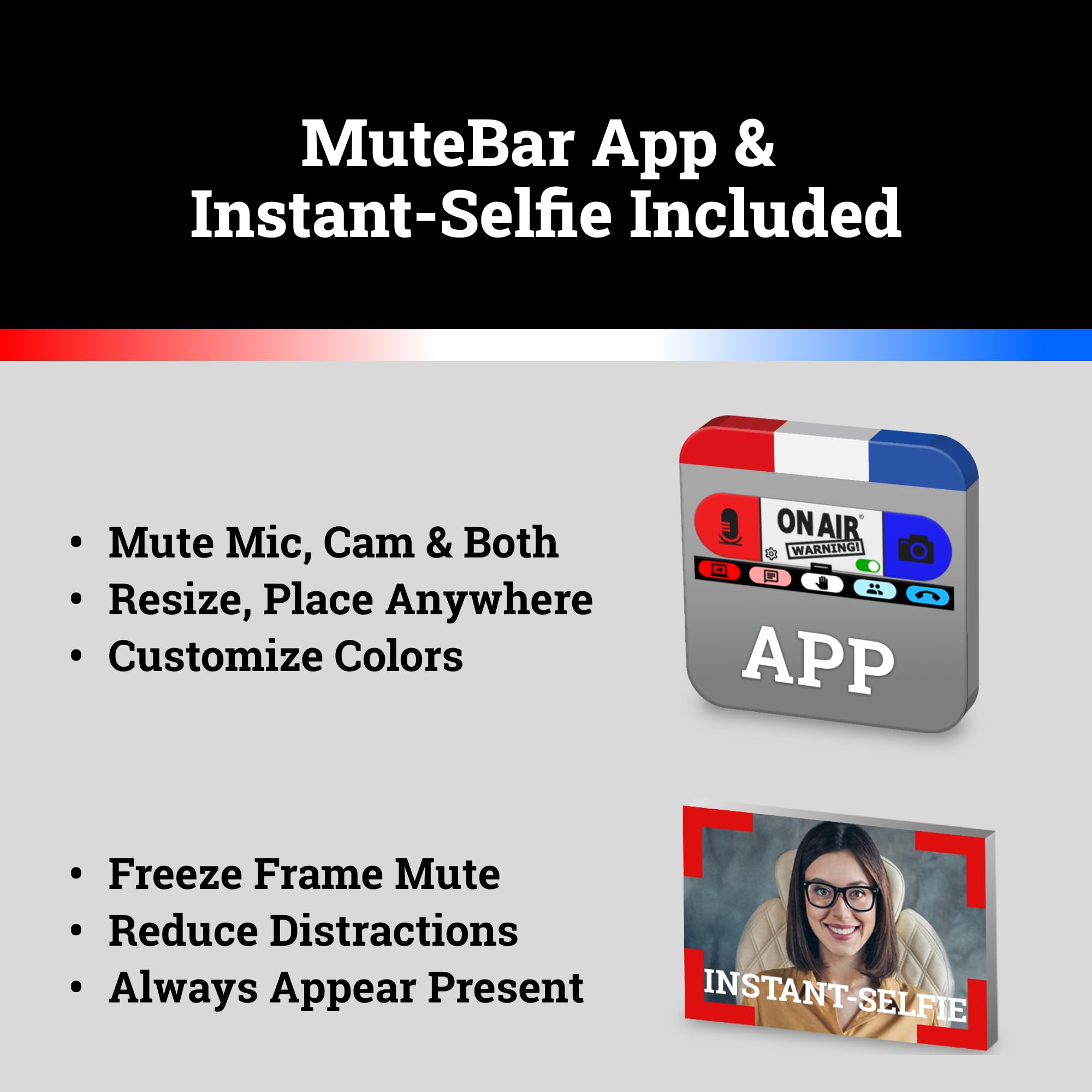 On Air Warning! Mute Button USB Microphone, Cam Control Buttons, One-Touch, Mute Button with LED Indicator, PC Mic Mute Switch, Free Software Download for Online Calls/Class/Recording Video