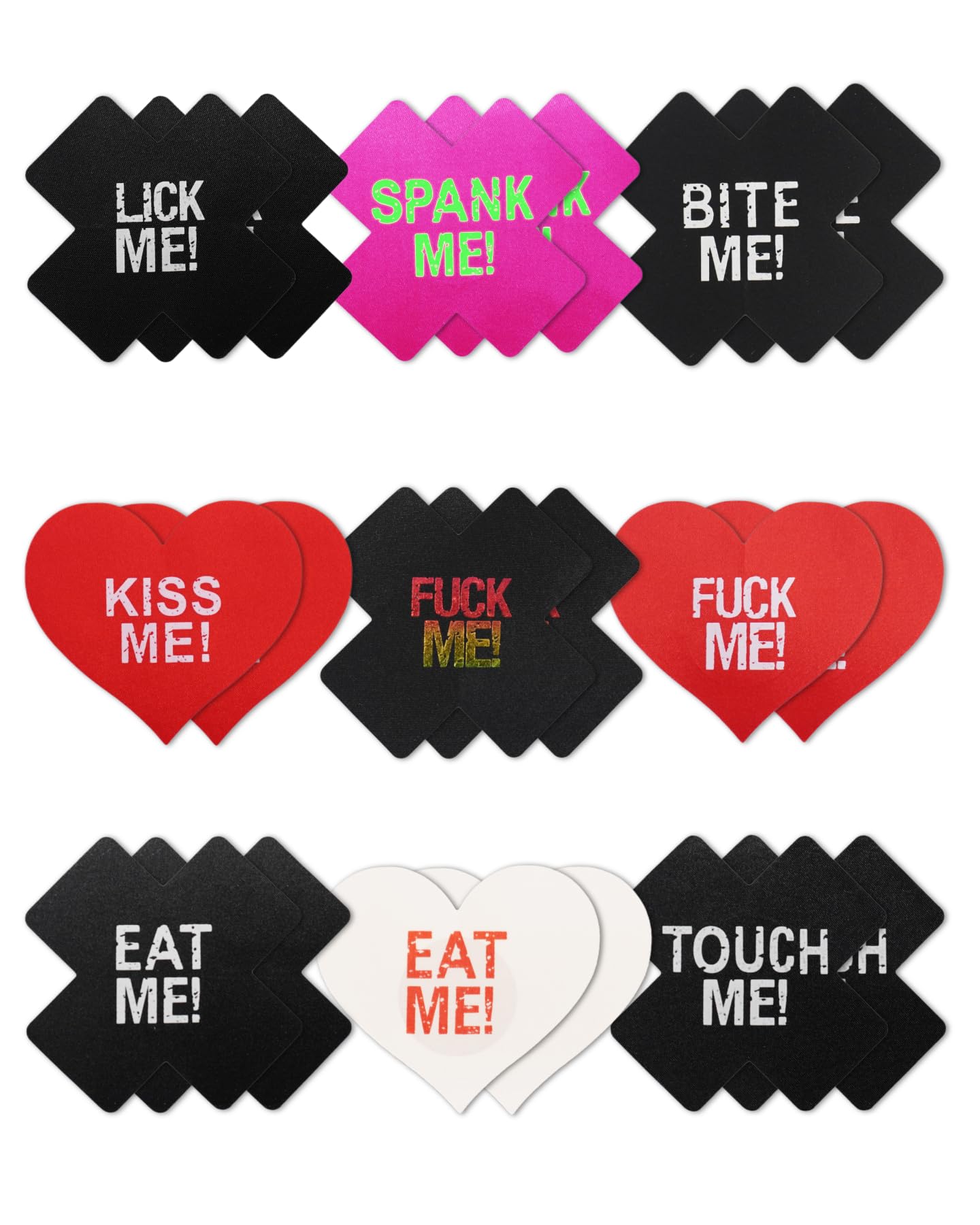 CICKEE Pasties Sexy Nipple Covers 9 Pack Fun Pasty Pack for Rave Party Goth Lingerie Heart X Breast Petals with Words