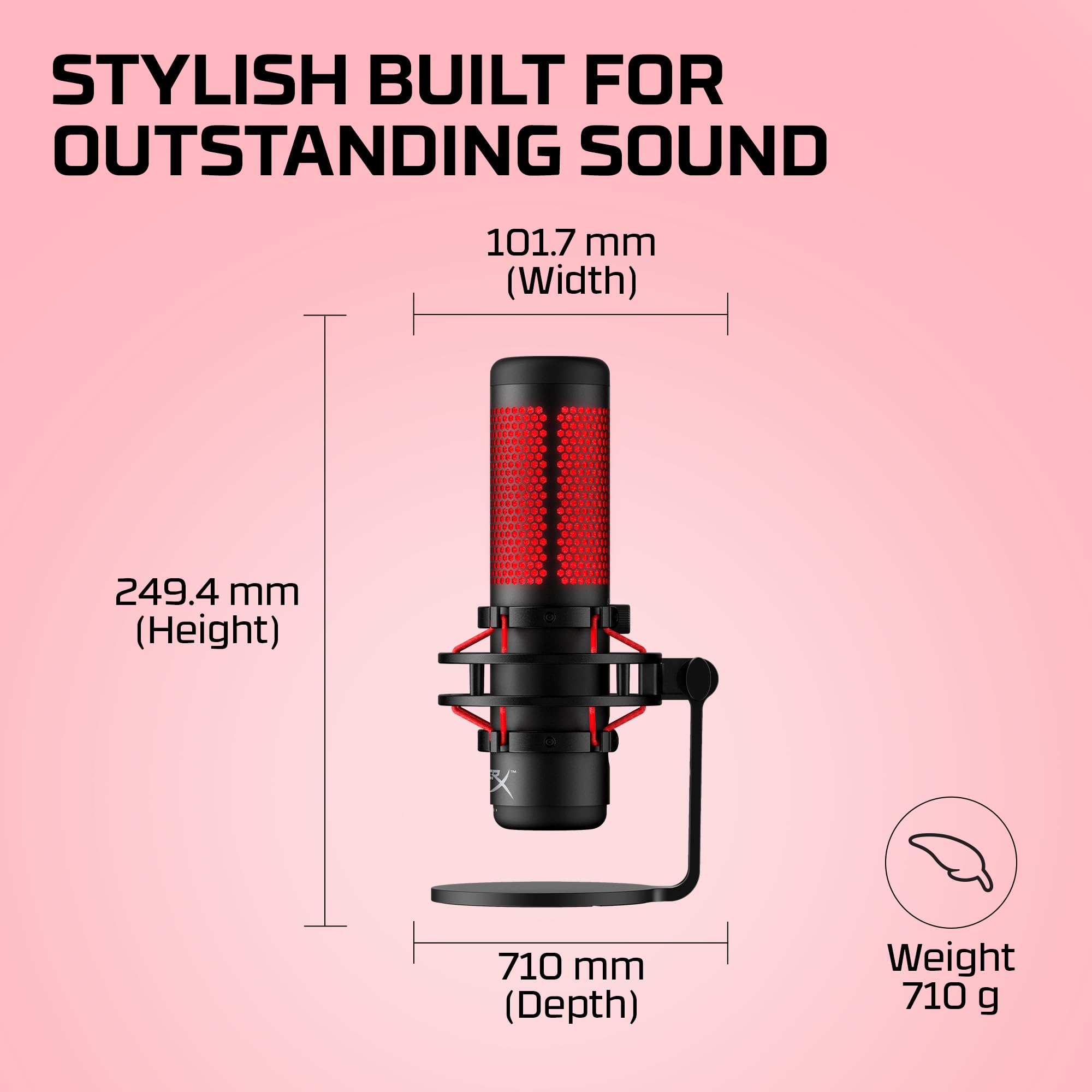 HyperX QuadCast - USB Condenser Gaming Microphone, for PC, PS4, PS5 and Mac, Anti-Vibration Shock Mount, Four Polar Patterns, Pop Filter, Gain Control, Podcasts, Twitch, YouTube, Discord, Red LED: QuadCast QuadCast