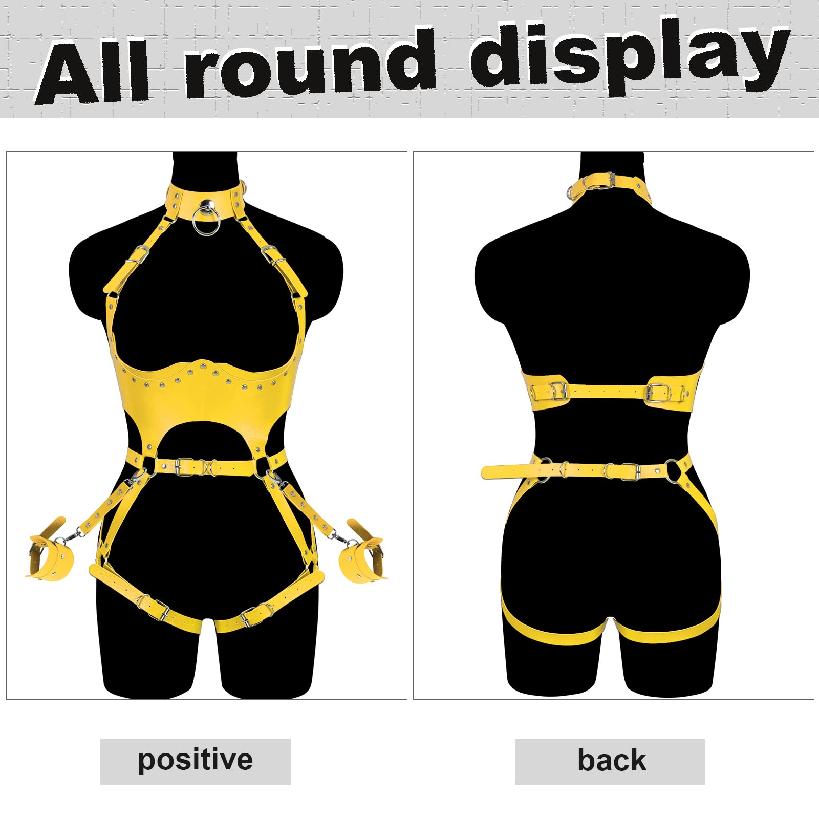 Waist Garter belt Punk Full body harness for women Photography Dance Rock Halloween Leather cage Chest strap set: Orange Yellow